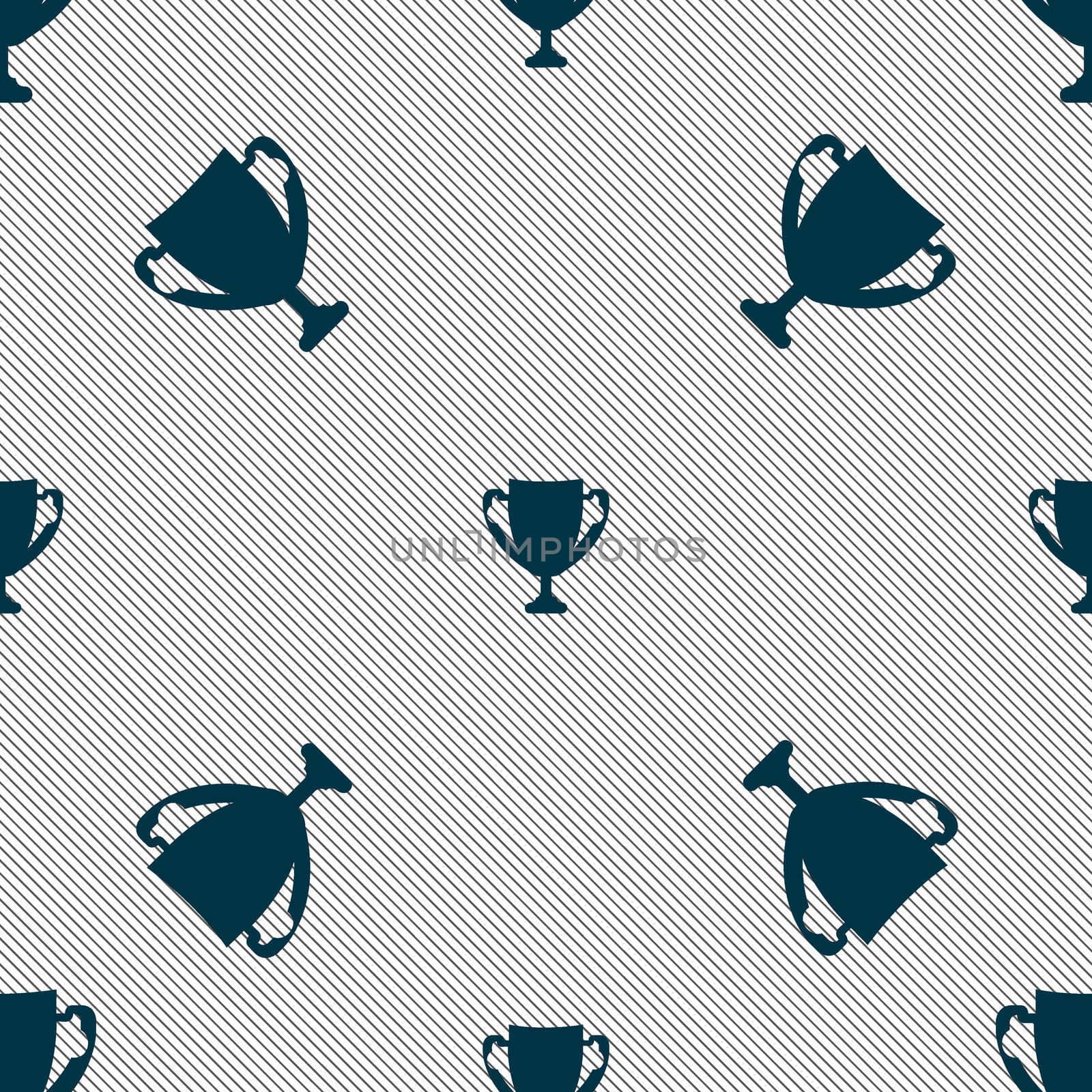 Winner cup sign icon. Awarding of winners symbol. Trophy. Seamless pattern with geometric texture. illustration