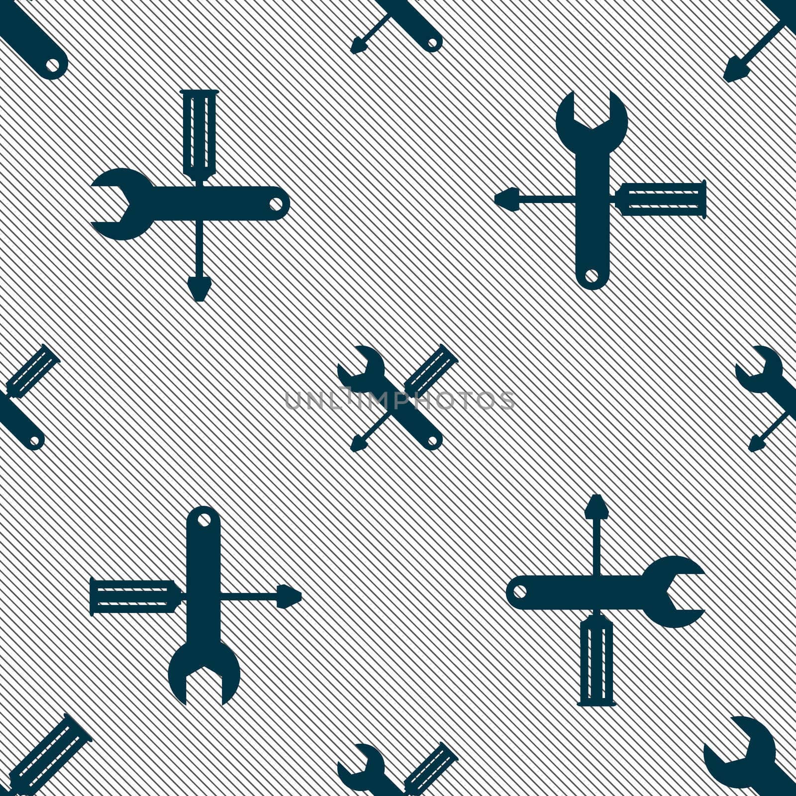 Repair tool sign icon. Service symbol. screwdriver with wrench. Seamless pattern with geometric texture. illustration