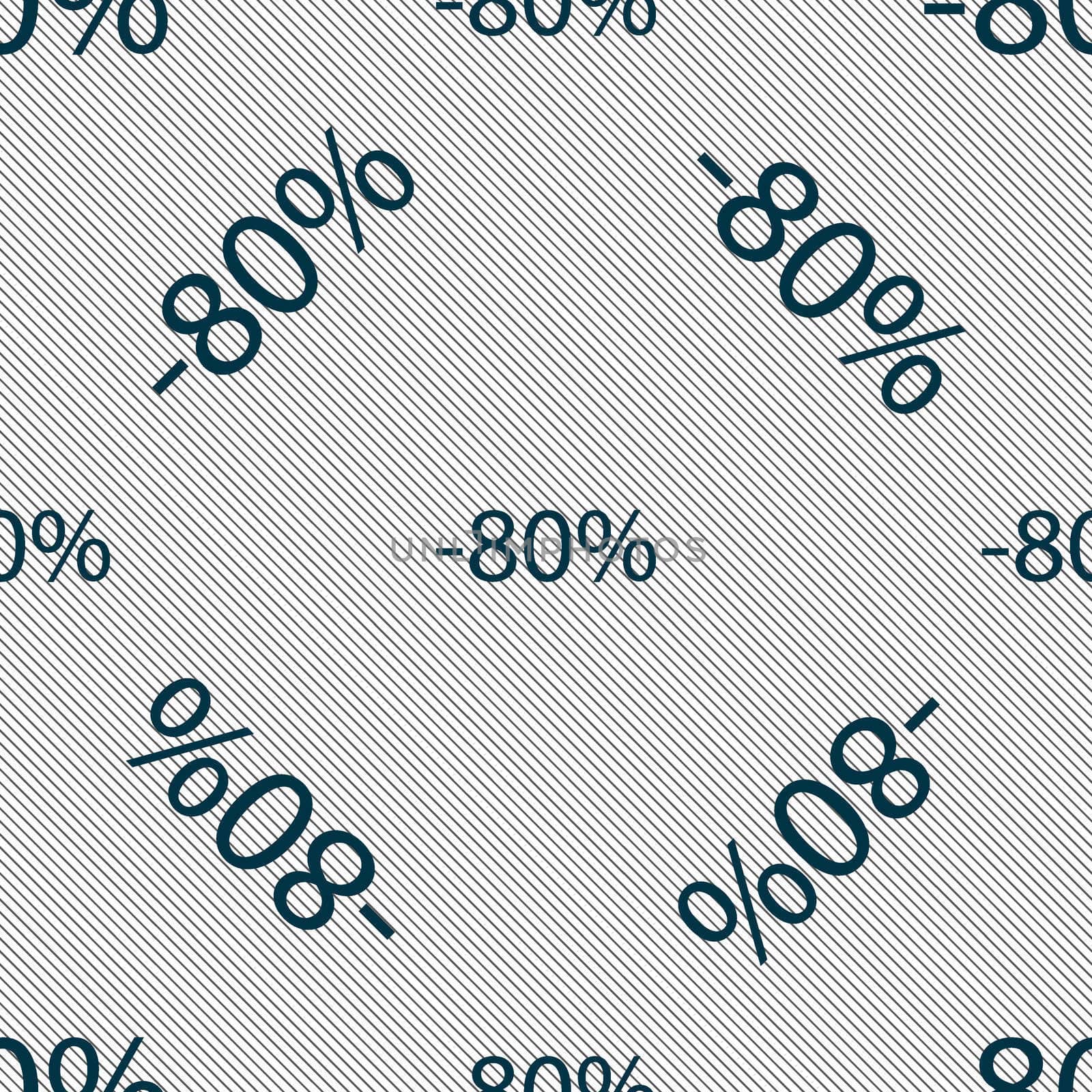 80 percent discount sign icon. Sale symbol. Special offer label. Seamless pattern with geometric texture. illustration