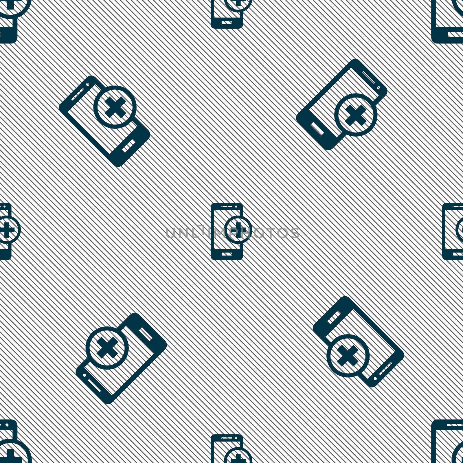 Mobile devices sign icon. with symbol plus. Seamless pattern with geometric texture.  by serhii_lohvyniuk