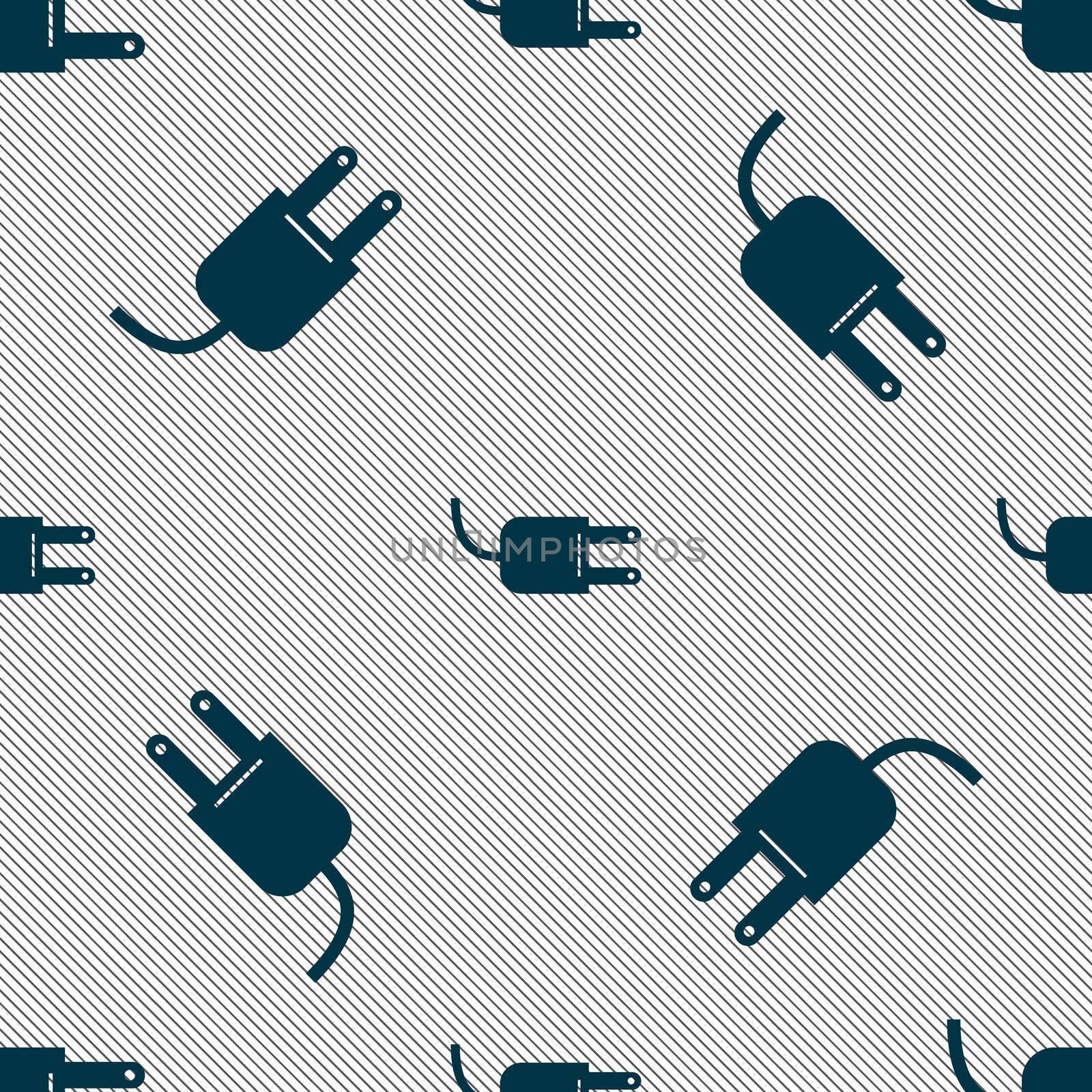 Electric plug sign icon. Power energy symbol. Seamless pattern with geometric texture. illustration