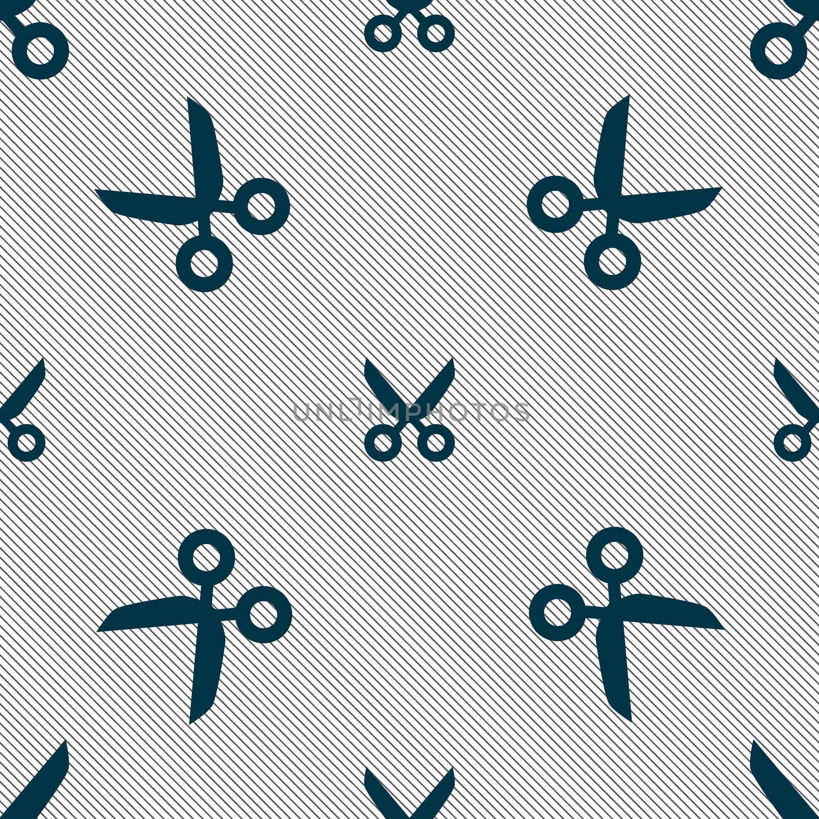 Scissors hairdresser sign icon. Tailor symbol. Seamless pattern with geometric texture.  by serhii_lohvyniuk