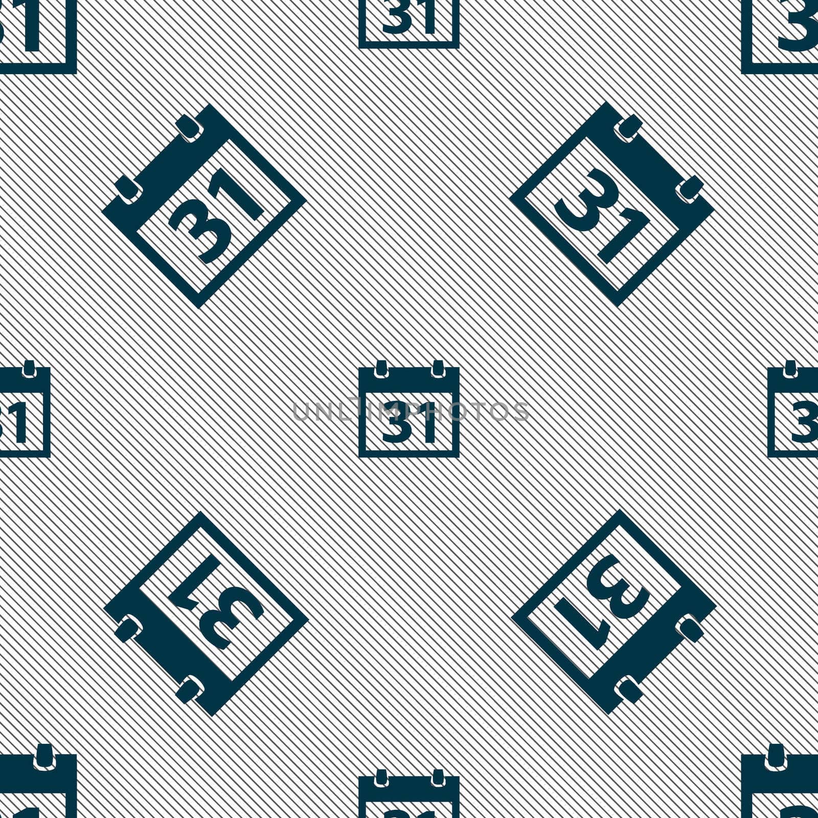 Calendar sign icon. 31 day month symbol. Date button. Seamless pattern with geometric texture.  by serhii_lohvyniuk