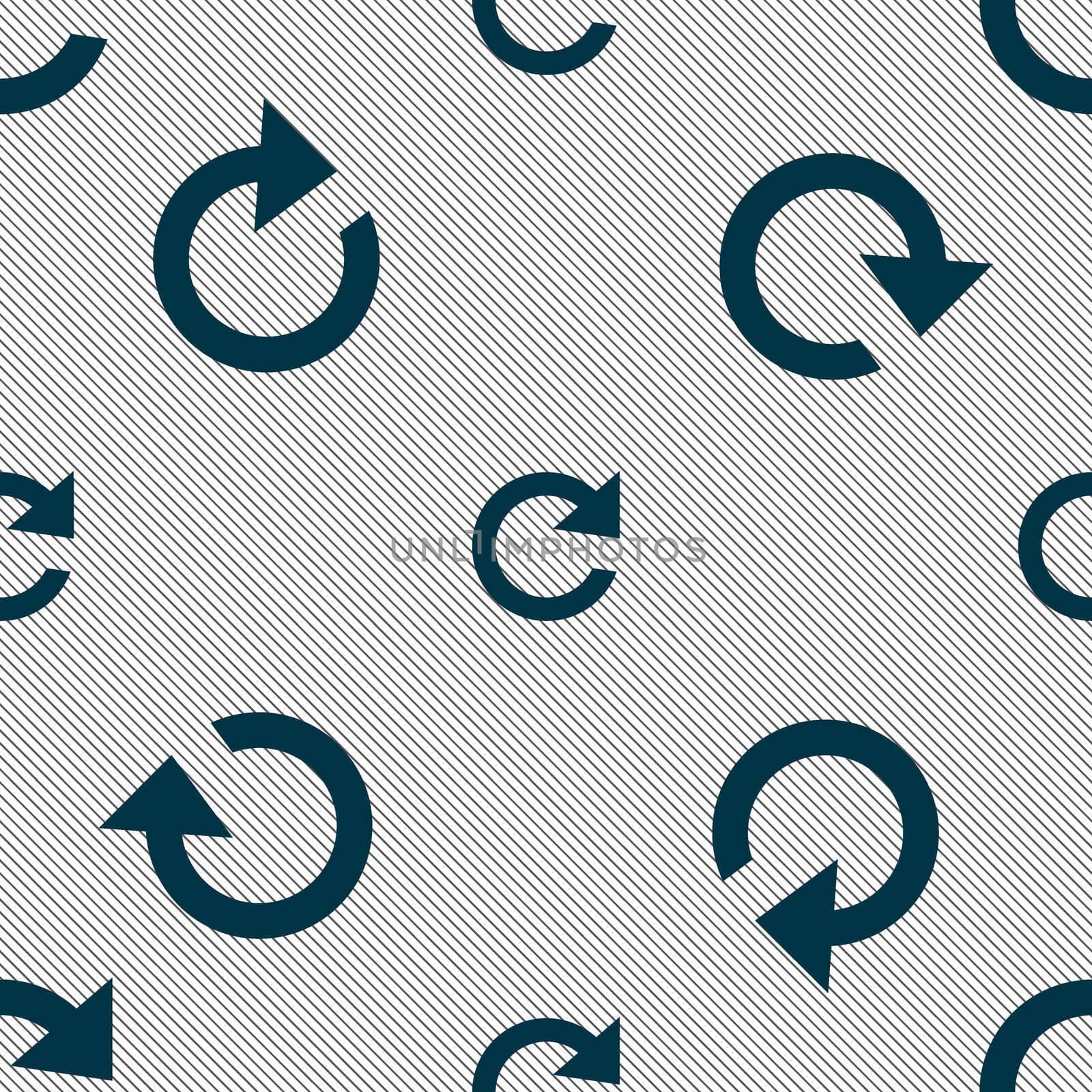 update sign icon. Full rotation arrow symbol. Seamless pattern with geometric texture. illustration