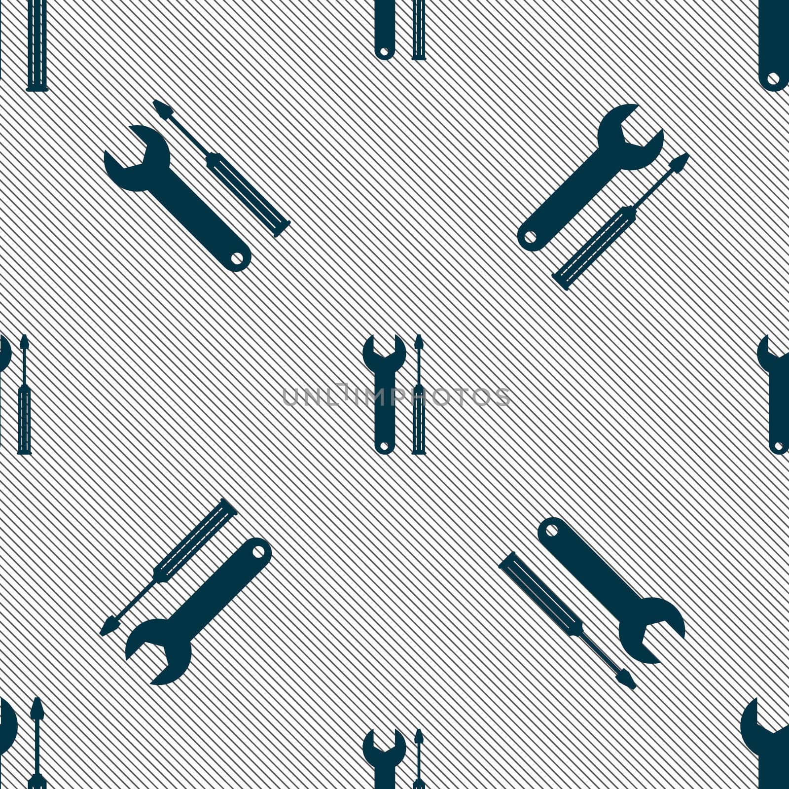 Repair tool sign icon. Service symbol. screwdriver with wrench. Seamless pattern with geometric texture.  by serhii_lohvyniuk