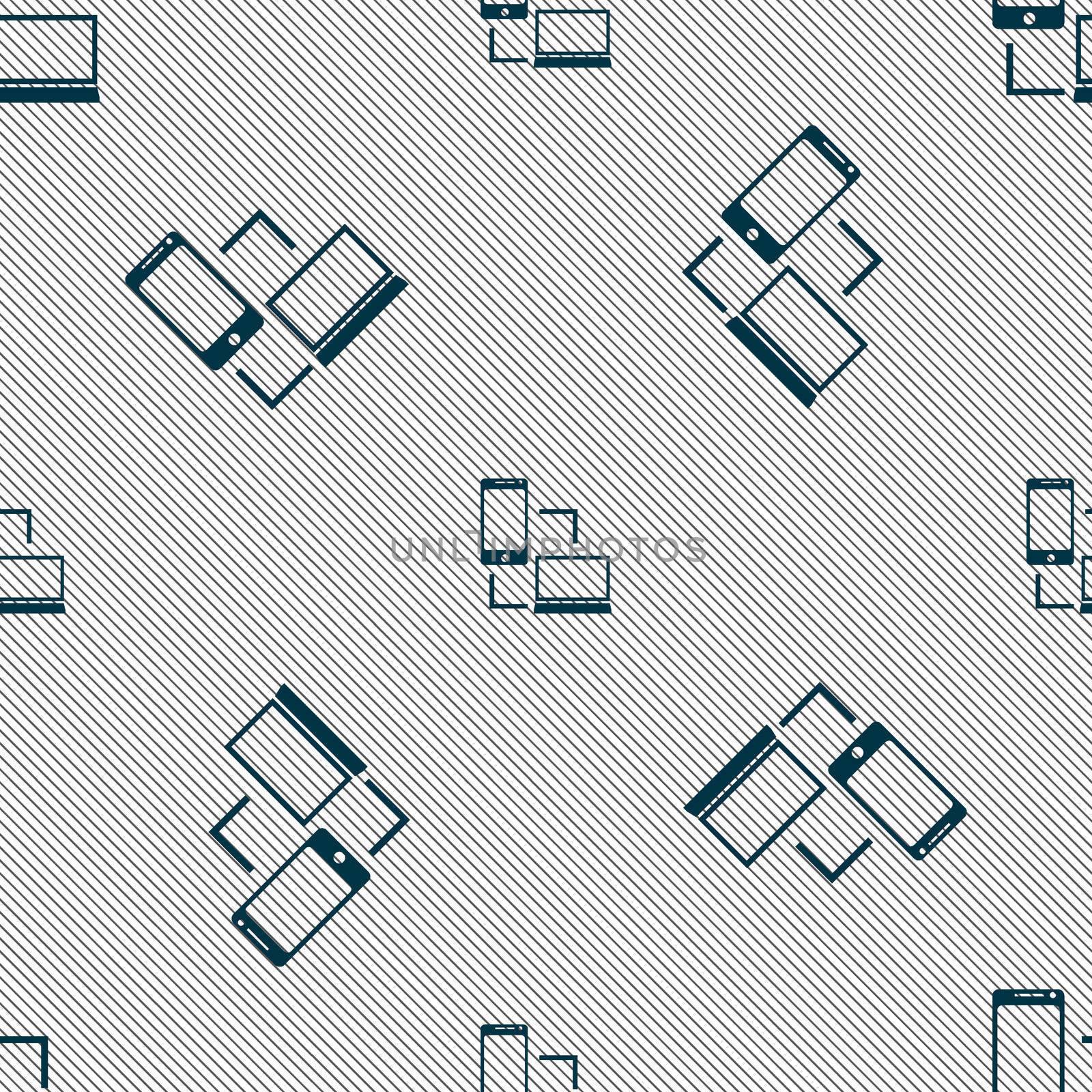 Synchronization sign icon. communicators sync symbol. Data exchange. Seamless pattern with geometric texture. illustration