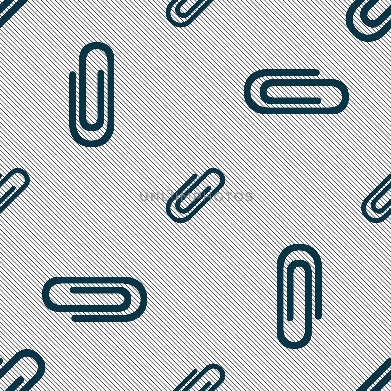 Paper clip sign icon. Clip symbol. Seamless pattern with geometric texture. illustration