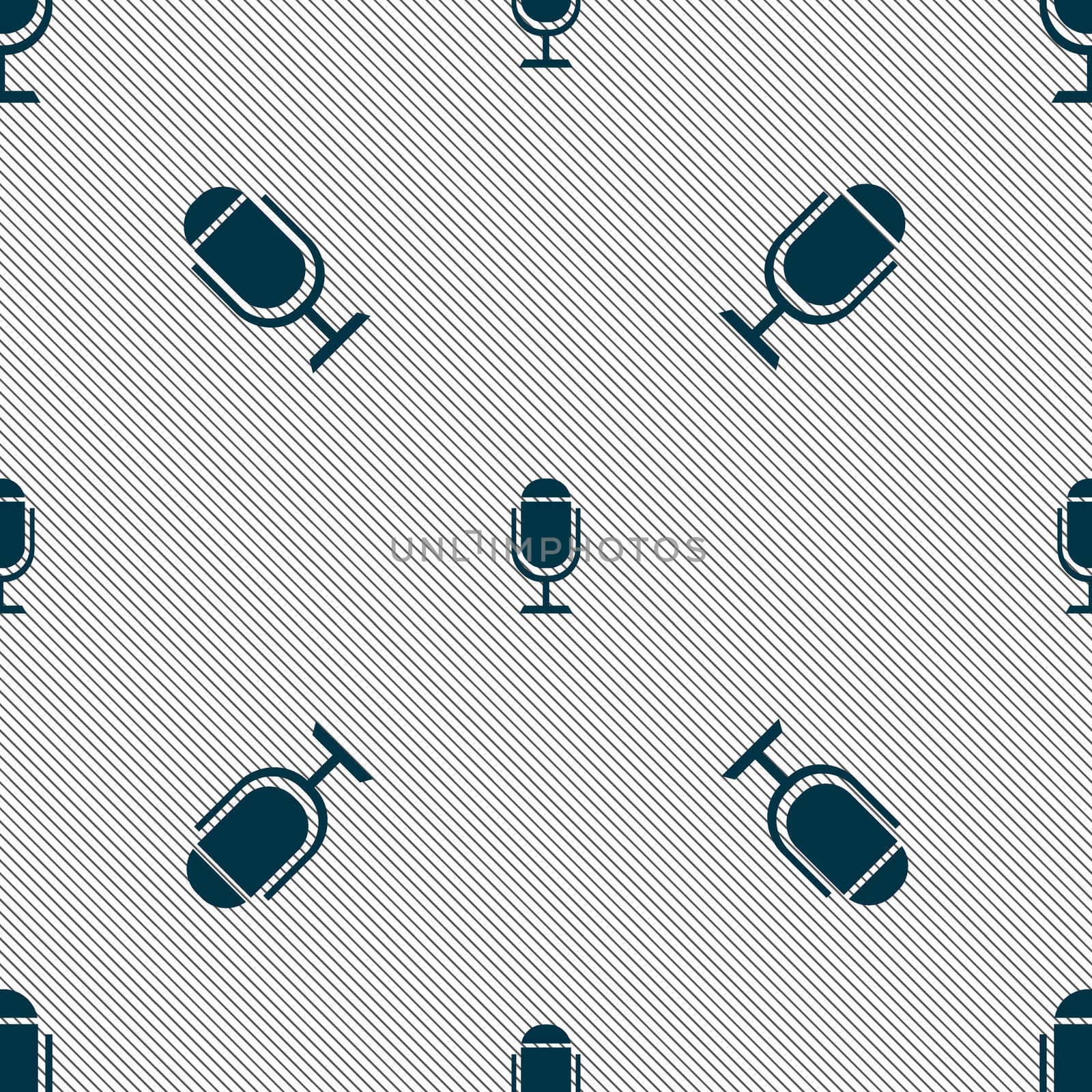 Microphone icon. Speaker symbol. Live music sign. Seamless pattern with geometric texture. illustration