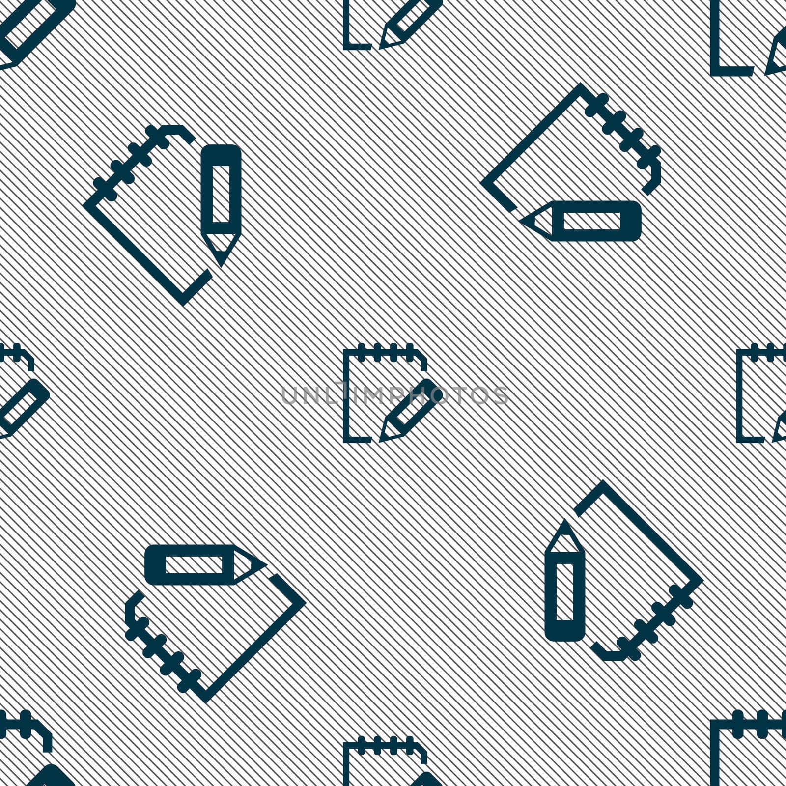 Edit document sign icon. Seamless pattern with geometric texture. illustration