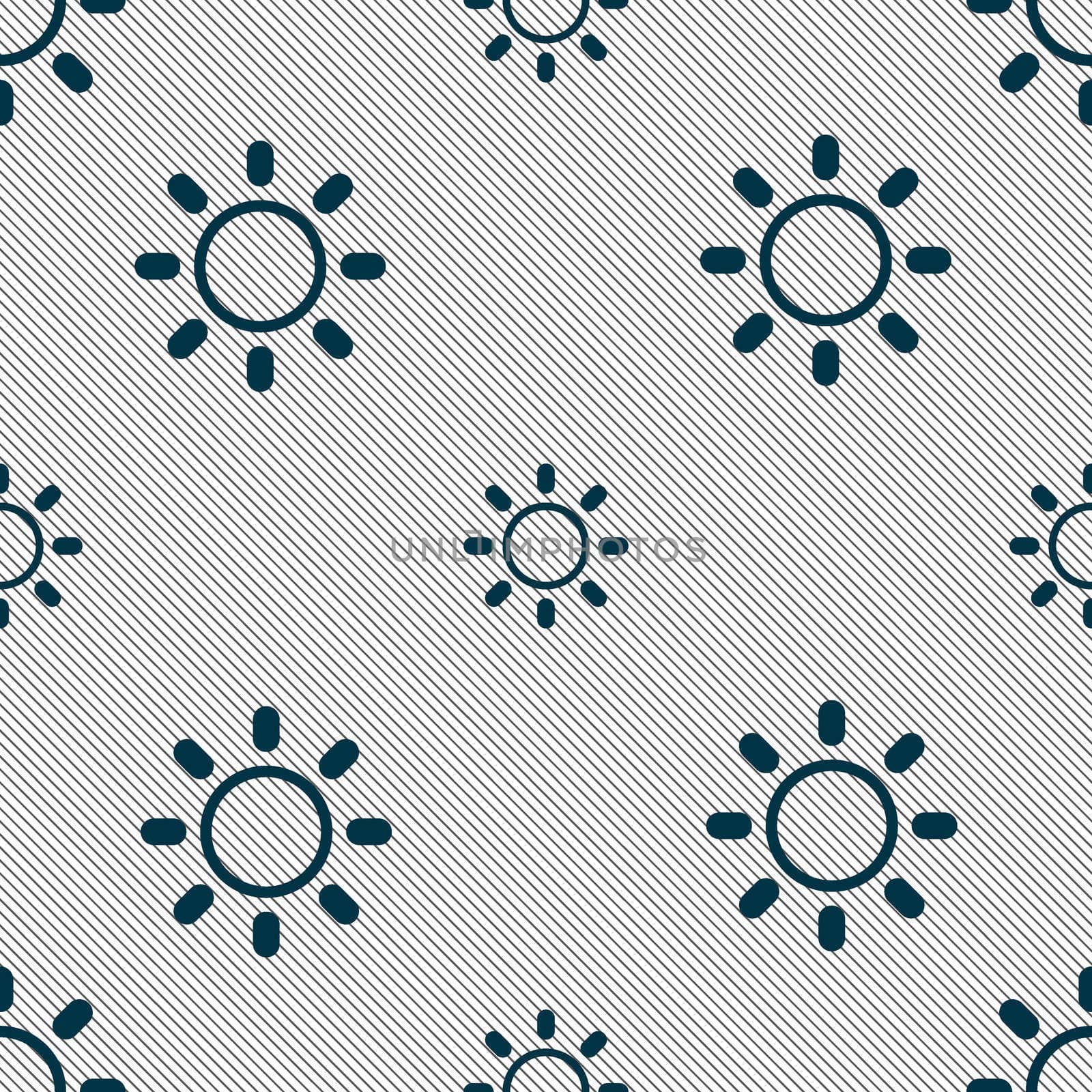 Brightness icon sign. Seamless pattern with geometric texture. illustration