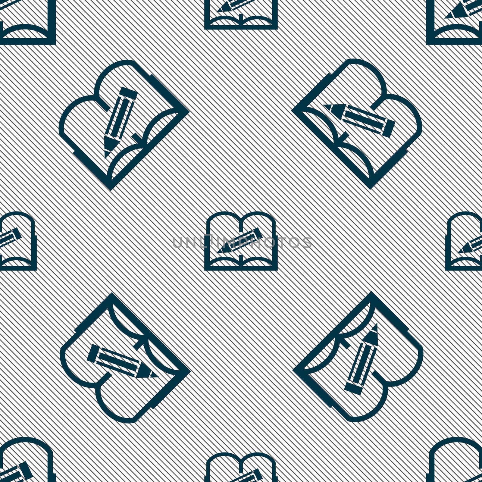 Book sign icon. Open book symbol. Seamless pattern with geometric texture.  by serhii_lohvyniuk
