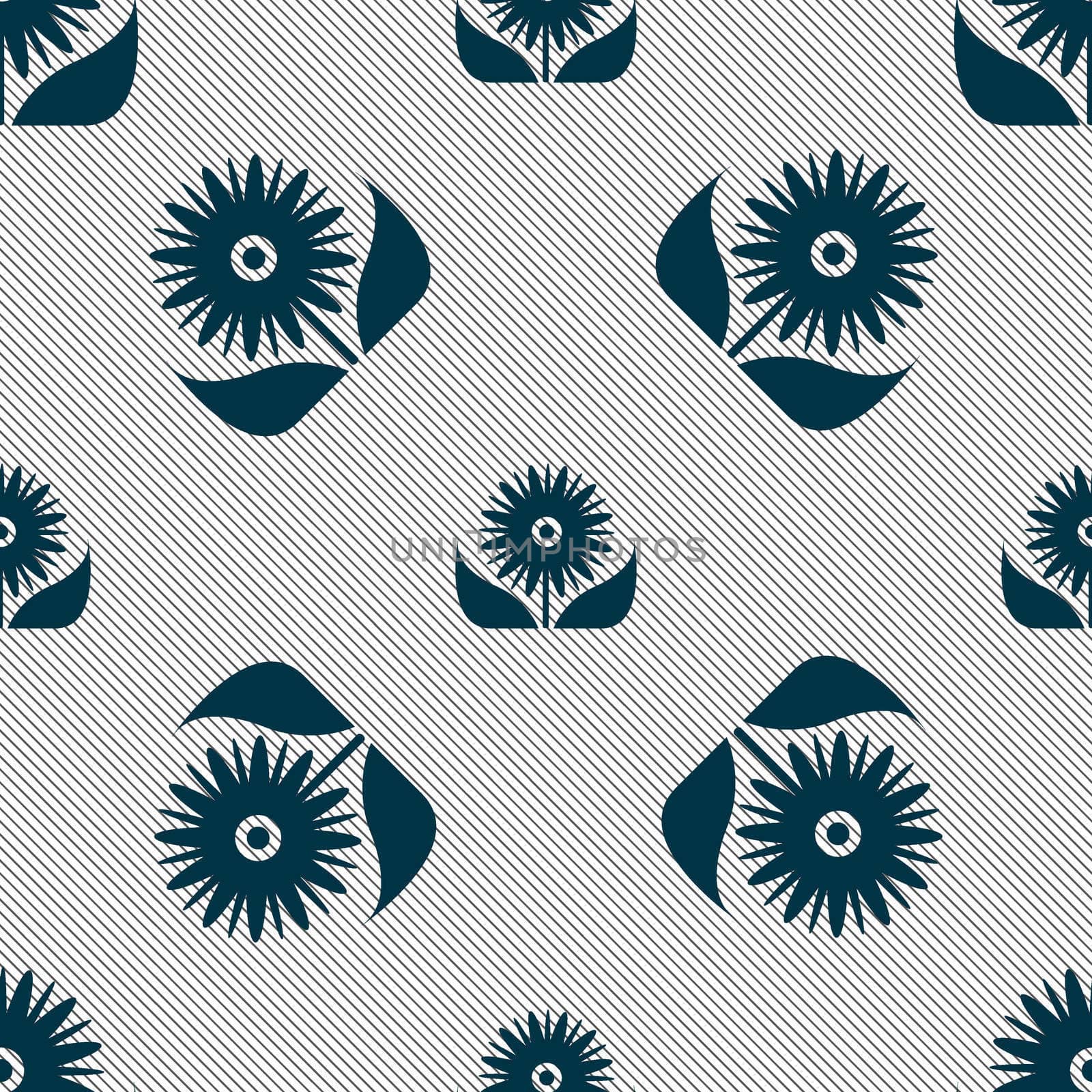 Bouquet of flowers with petals icon sign. Seamless pattern with geometric texture. illustration