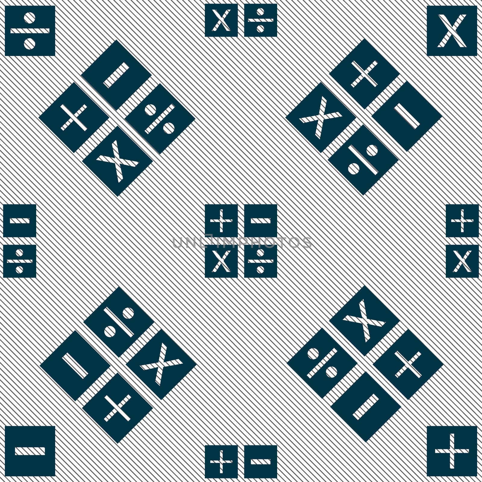 Multiplication, division, plus, minus icon Math symbol Mathematics. Seamless pattern with geometric texture. illustration