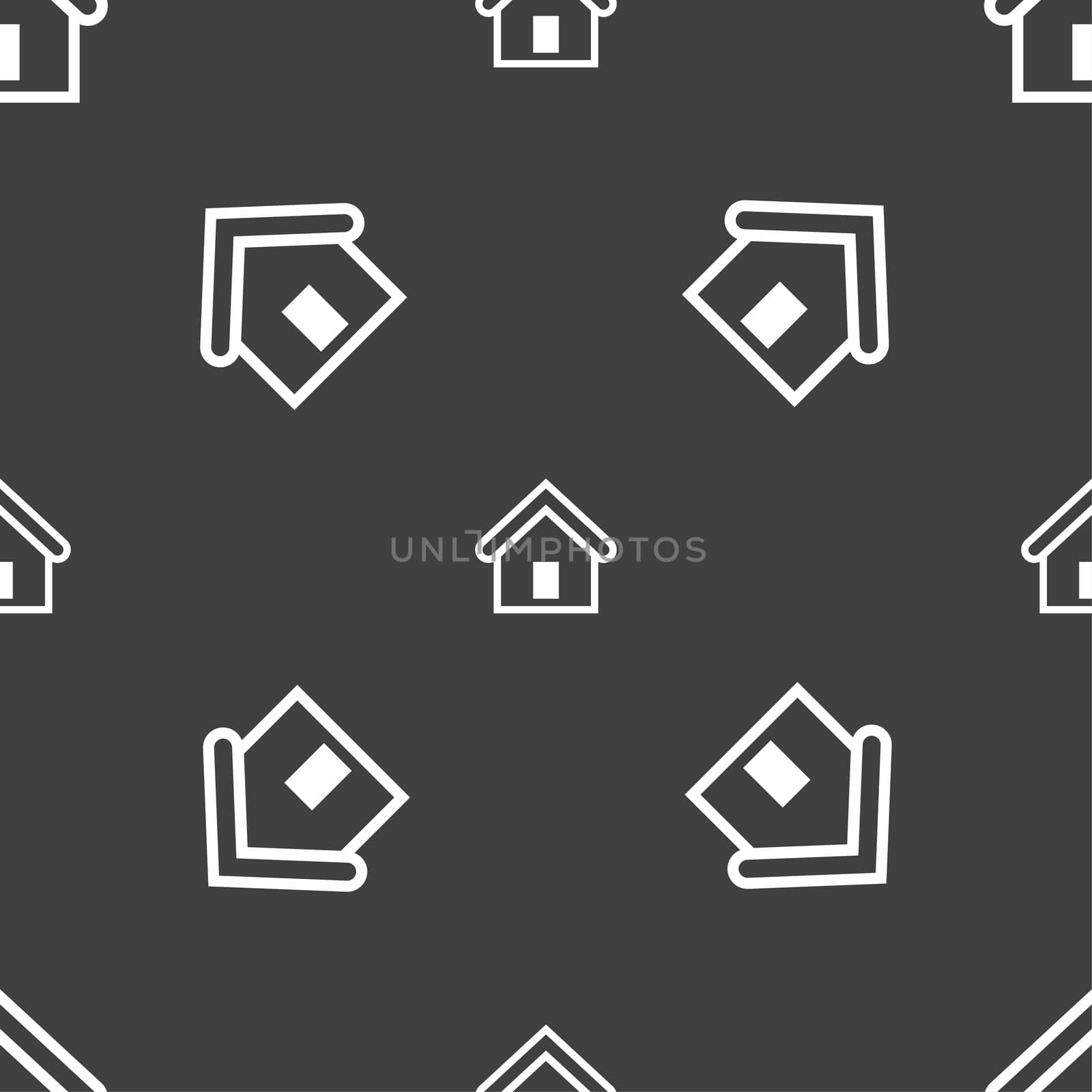 House icon sign. Seamless pattern on a gray background.  by serhii_lohvyniuk