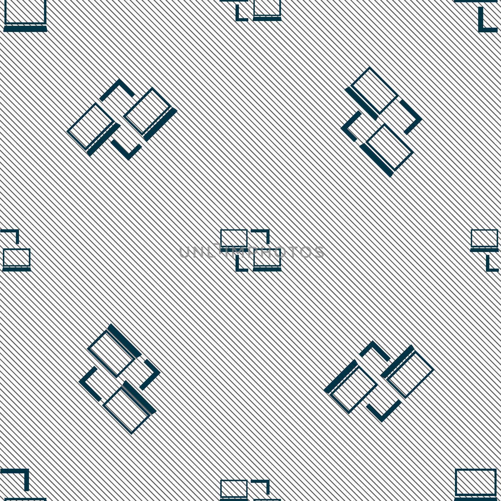 Synchronization sign icon. Notebooks sync symbol. Data exchange. Seamless pattern with geometric texture.  by serhii_lohvyniuk