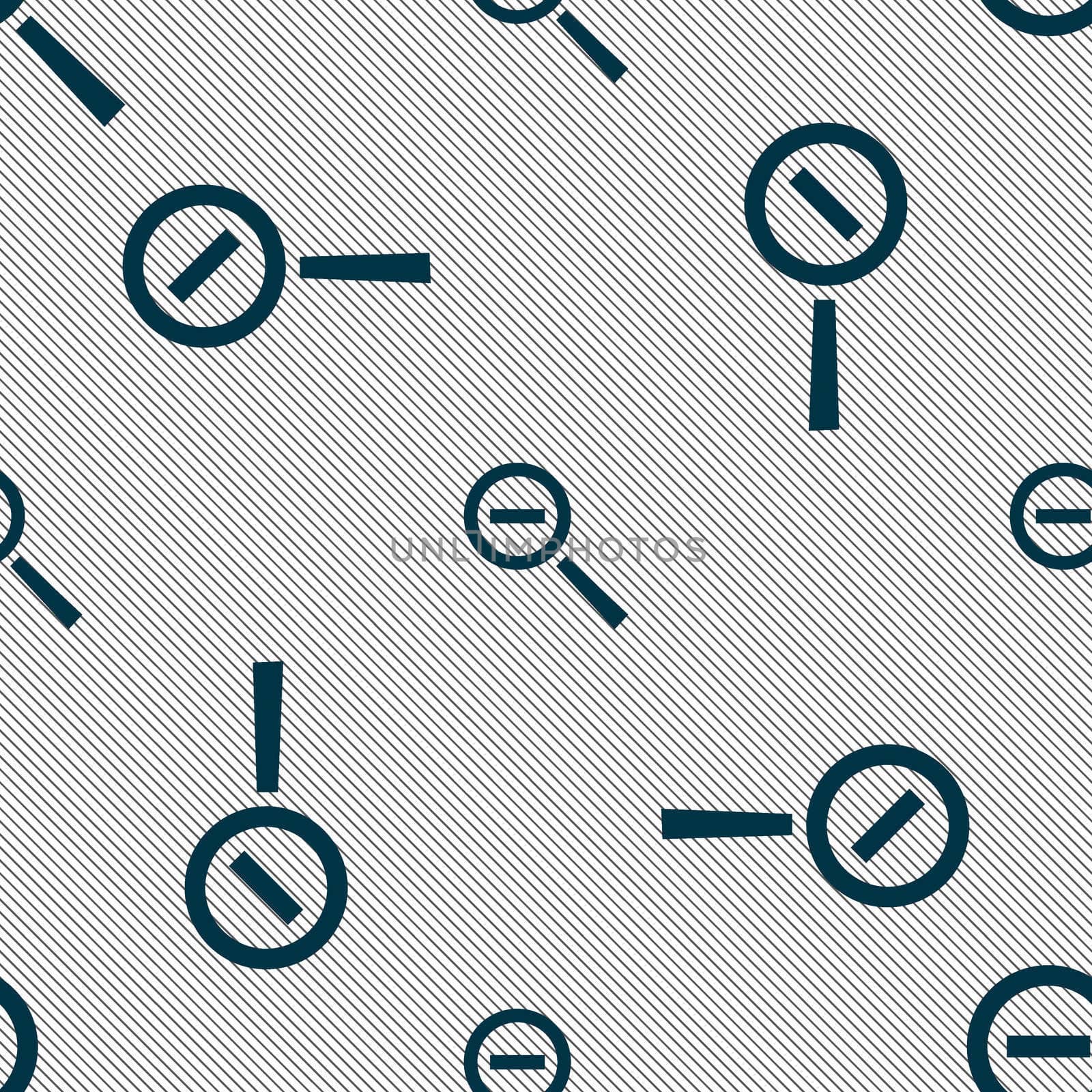 Magnifier glass, Zoom tool icon sign. Seamless pattern with geometric texture. illustration