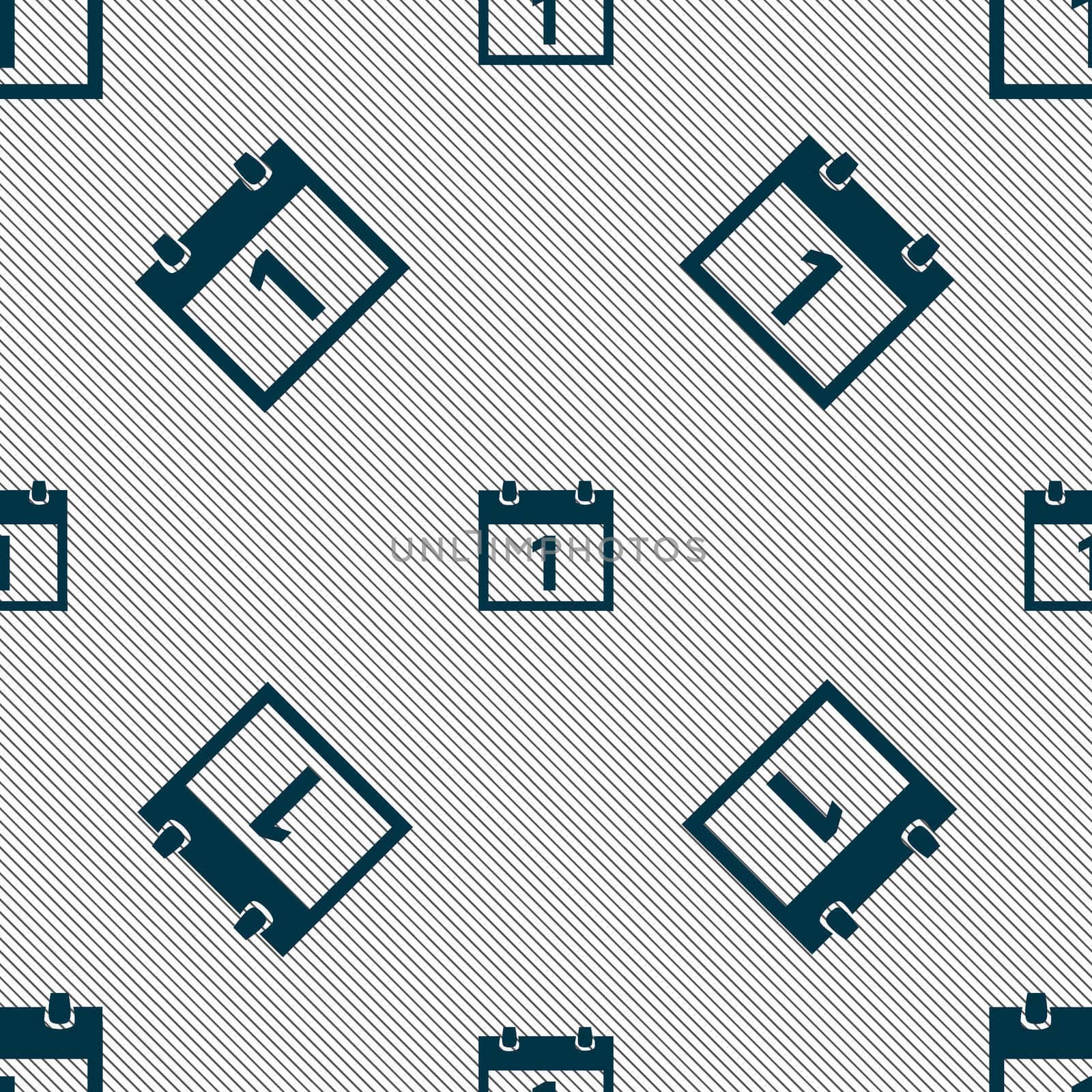 Calendar sign icon. 1 day month symbol. Date button. Seamless pattern with geometric texture. illustration