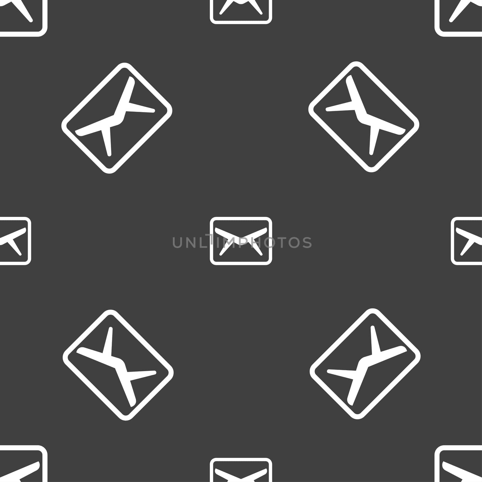 Mail, Envelope, Message icon sign. Seamless pattern on a gray background.  by serhii_lohvyniuk