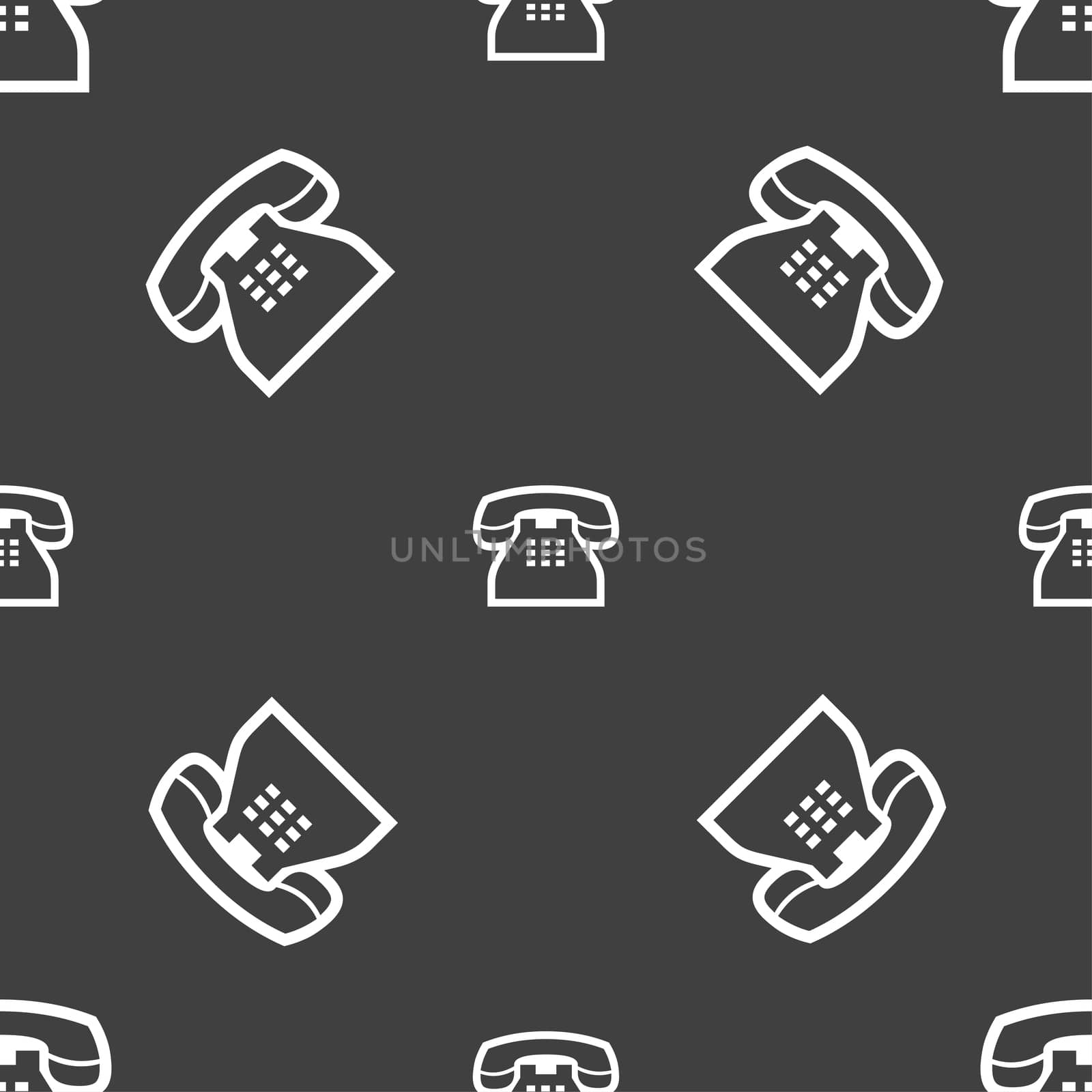 retro telephone handset icon sign. Seamless pattern on a gray background.  by serhii_lohvyniuk