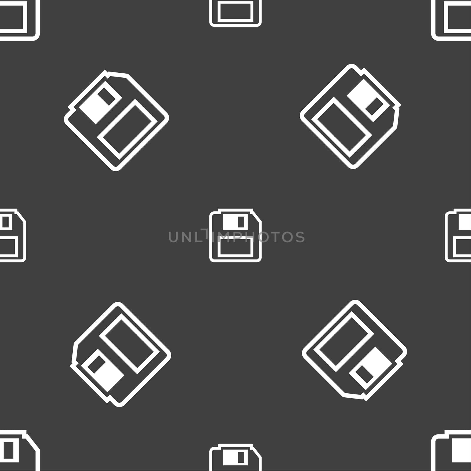 floppy disk icon sign. Seamless pattern on a gray background. illustration