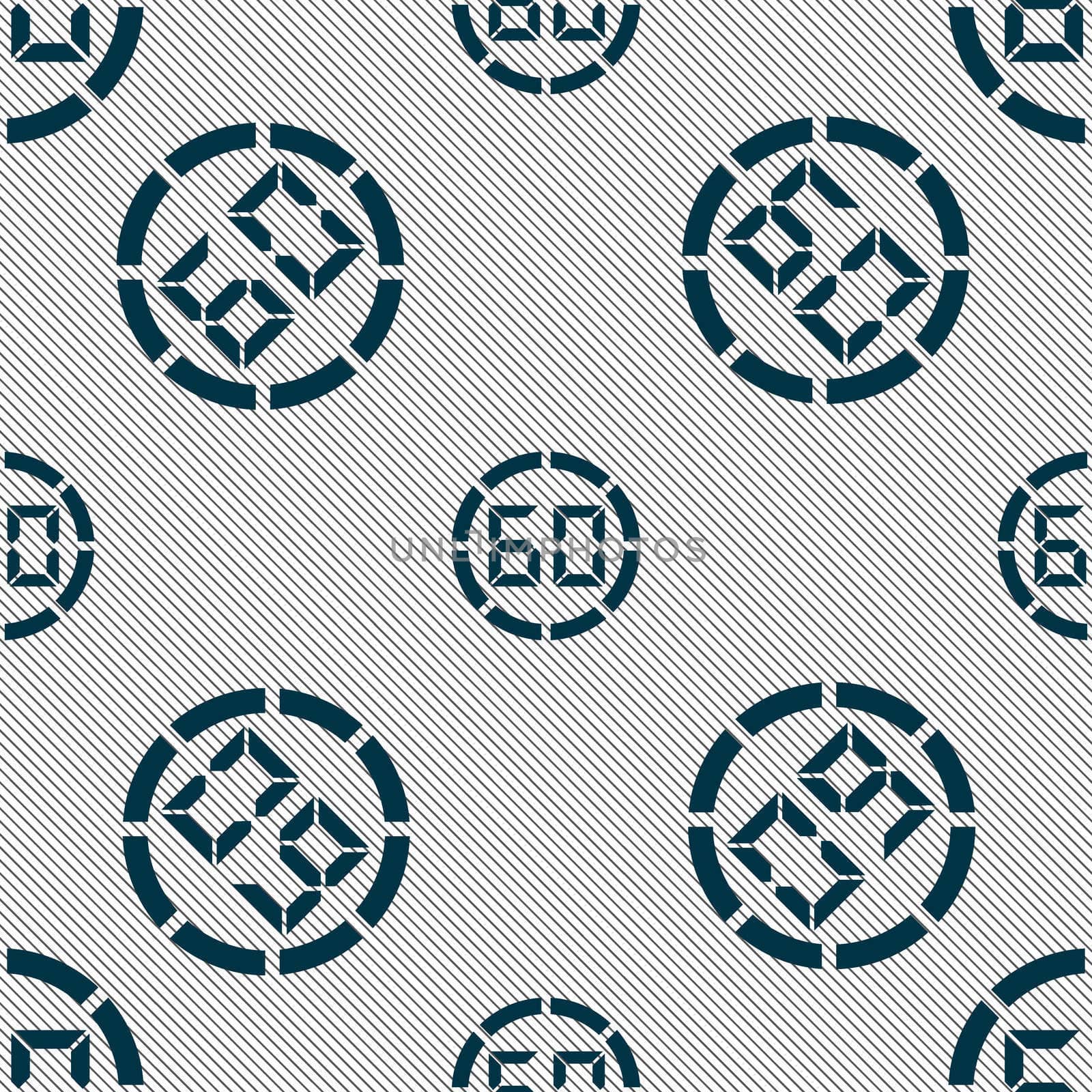 60 second stopwatch icon sign. Seamless pattern with geometric texture. illustration