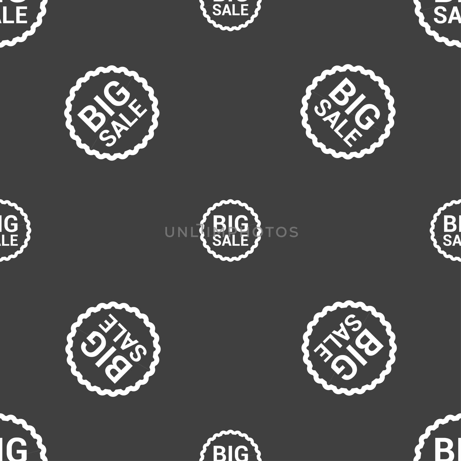 Big sale icon sign. Seamless pattern on a gray background.  by serhii_lohvyniuk