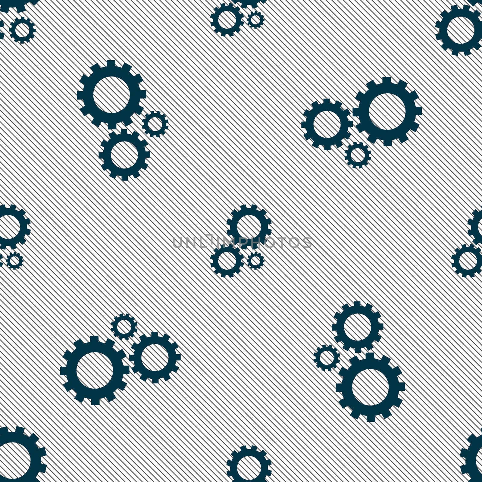 Cog settings sign icon. Cogwheel gear mechanism symbol. Seamless pattern with geometric texture. illustration