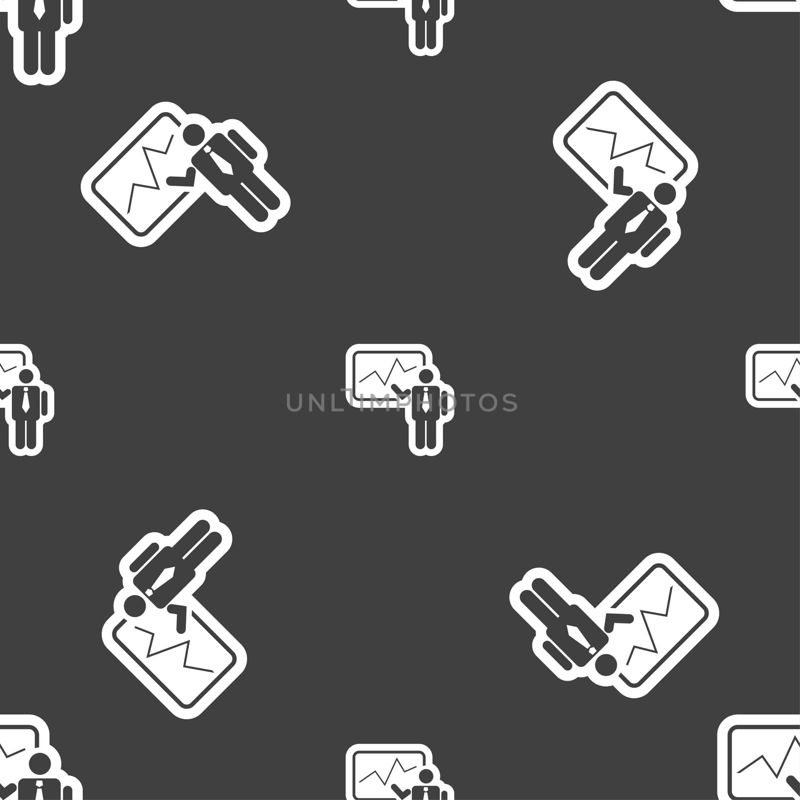 businessman making report icon sign. Seamless pattern on a gray background.  by serhii_lohvyniuk