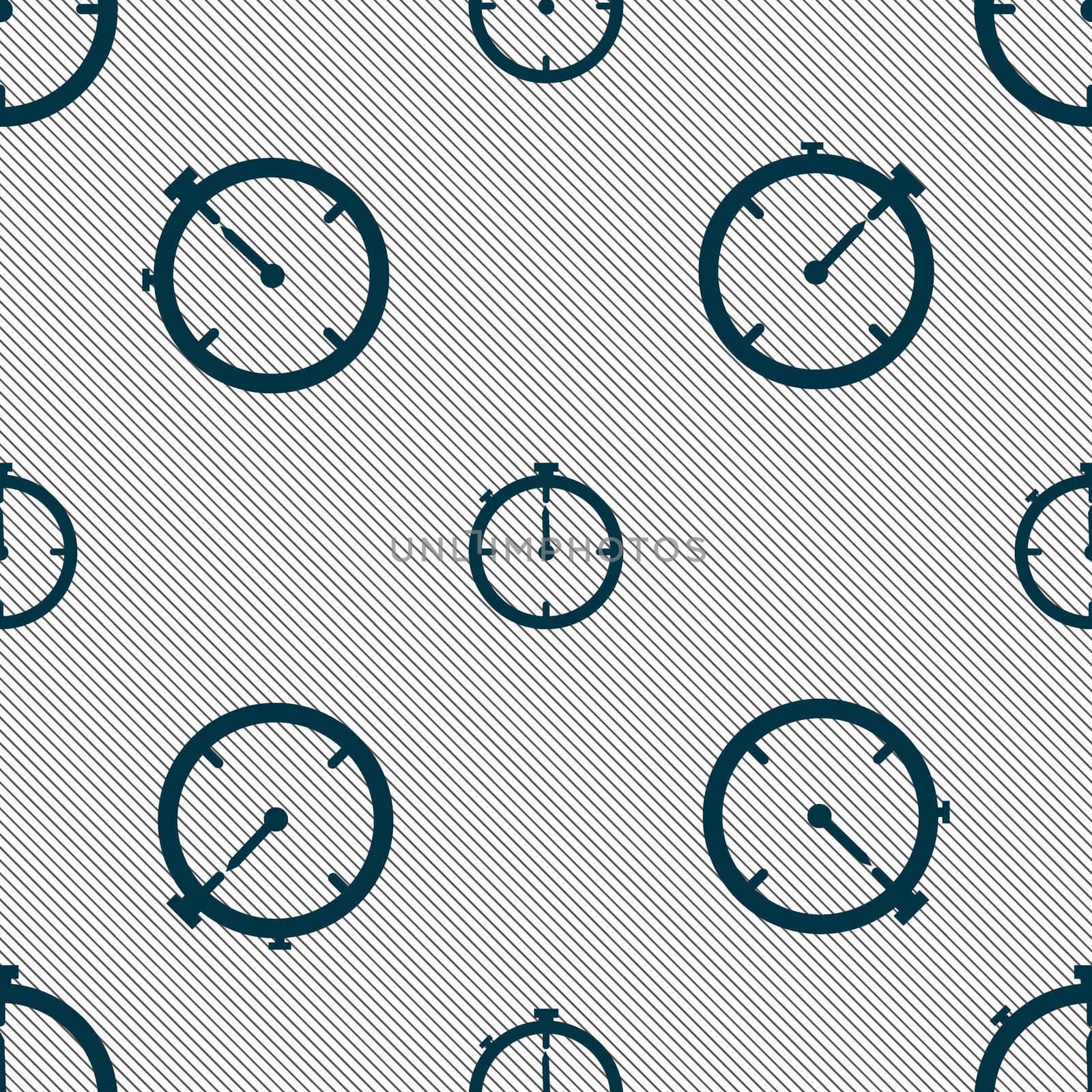 Timer sign icon. Stopwatch symbol.. Seamless pattern with geometric texture. illustration