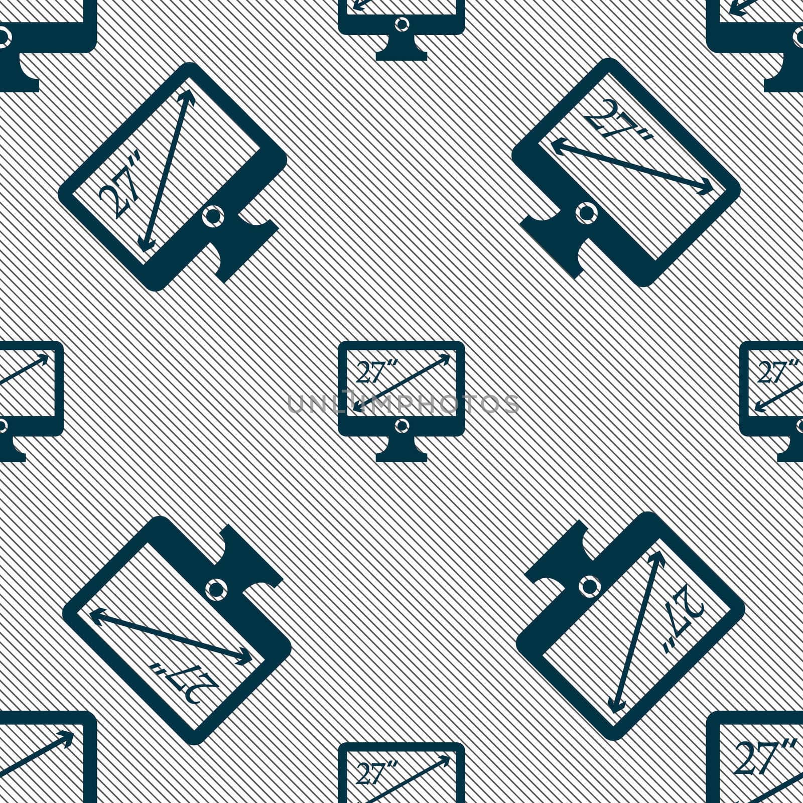 diagonal of the monitor 27 inches icon sign. Seamless pattern with geometric texture. illustration