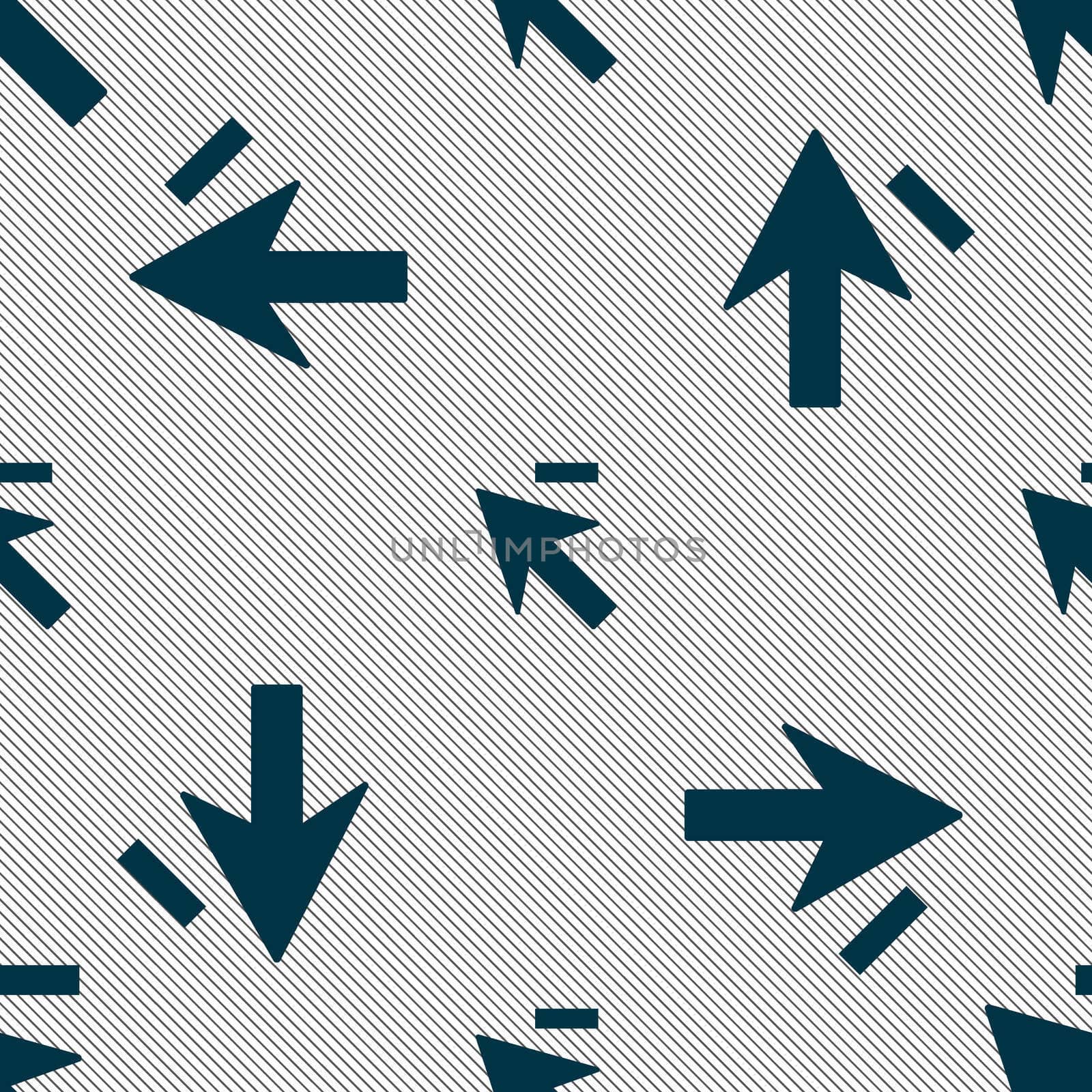 Cursor, arrow minus icon sign. Seamless pattern with geometric texture. illustration