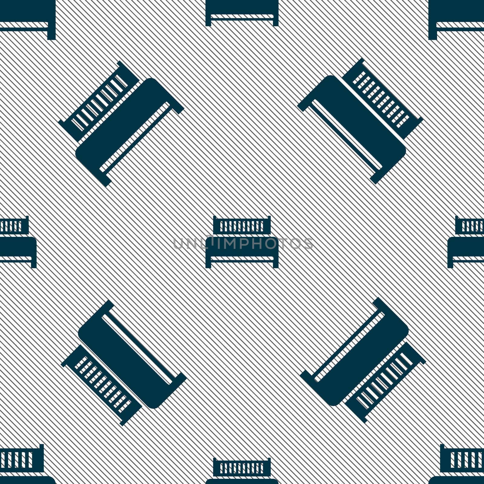 Hotel, bed icon sign. Seamless pattern with geometric texture. illustration