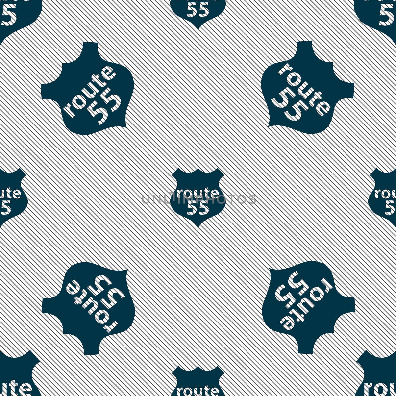 Route 55 highway icon sign. Seamless pattern with geometric texture.  by serhii_lohvyniuk