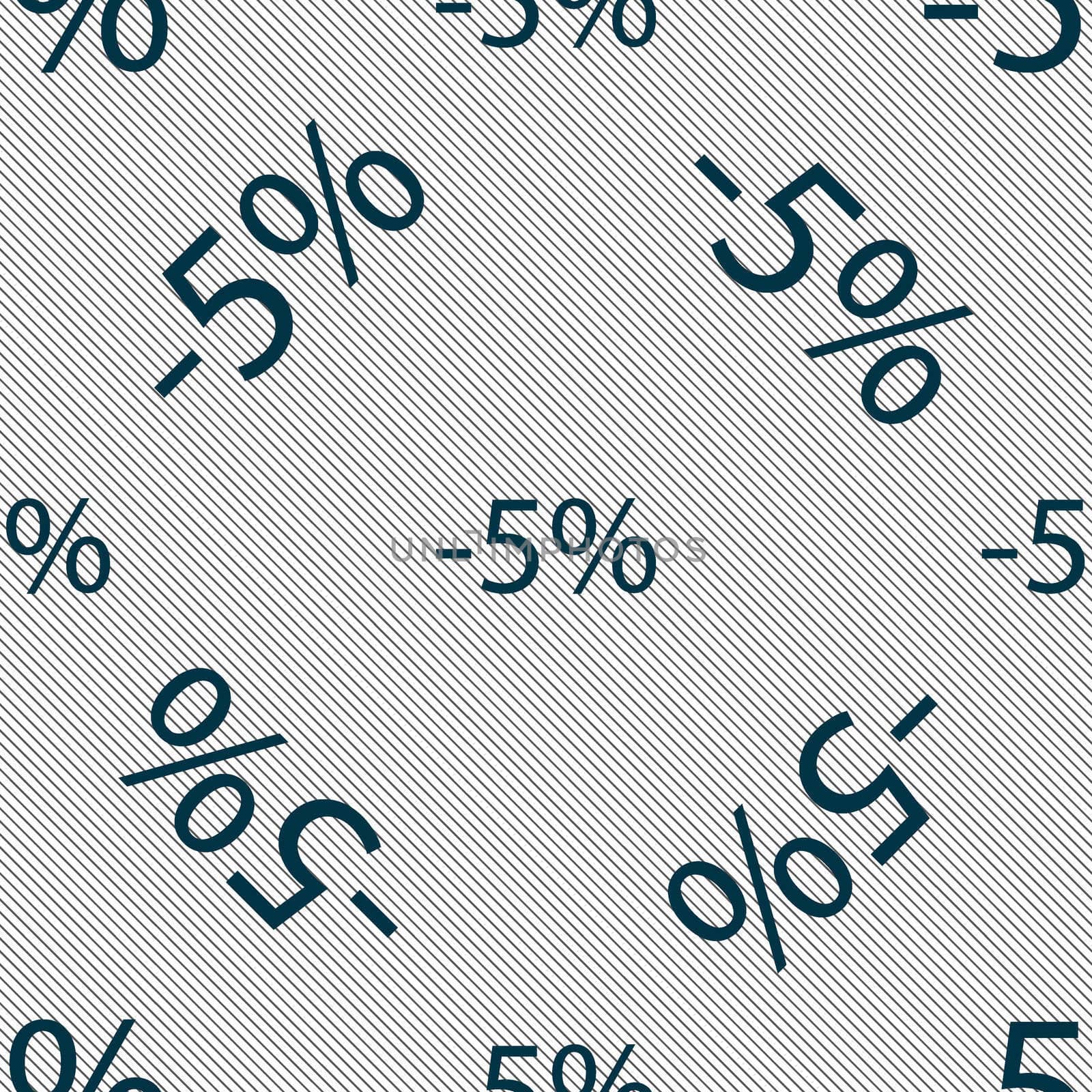 5 percent discount sign icon. Sale symbol. Special offer label. Seamless pattern with geometric texture. illustration