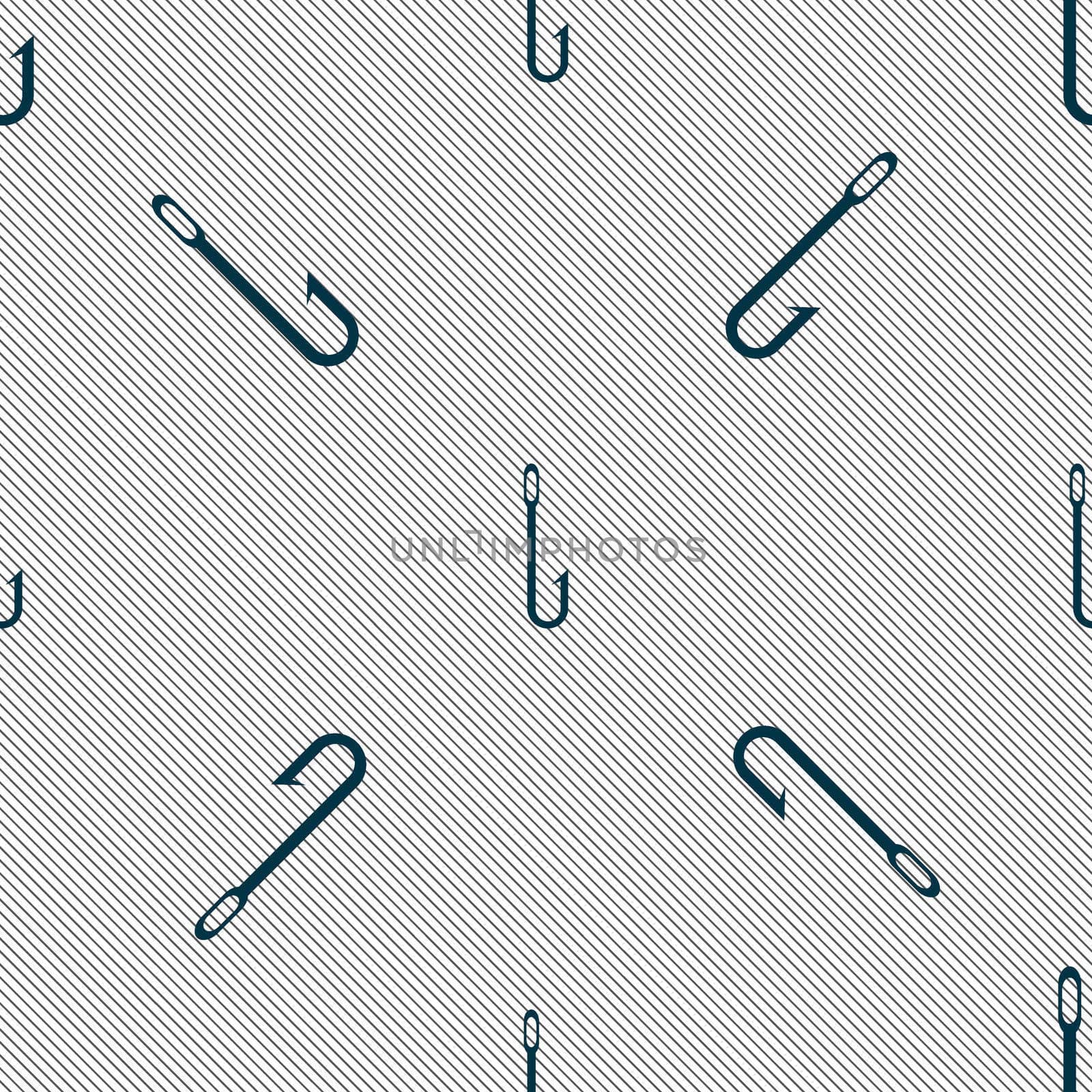 Fishing hook icon sign. Seamless pattern with geometric texture. illustration