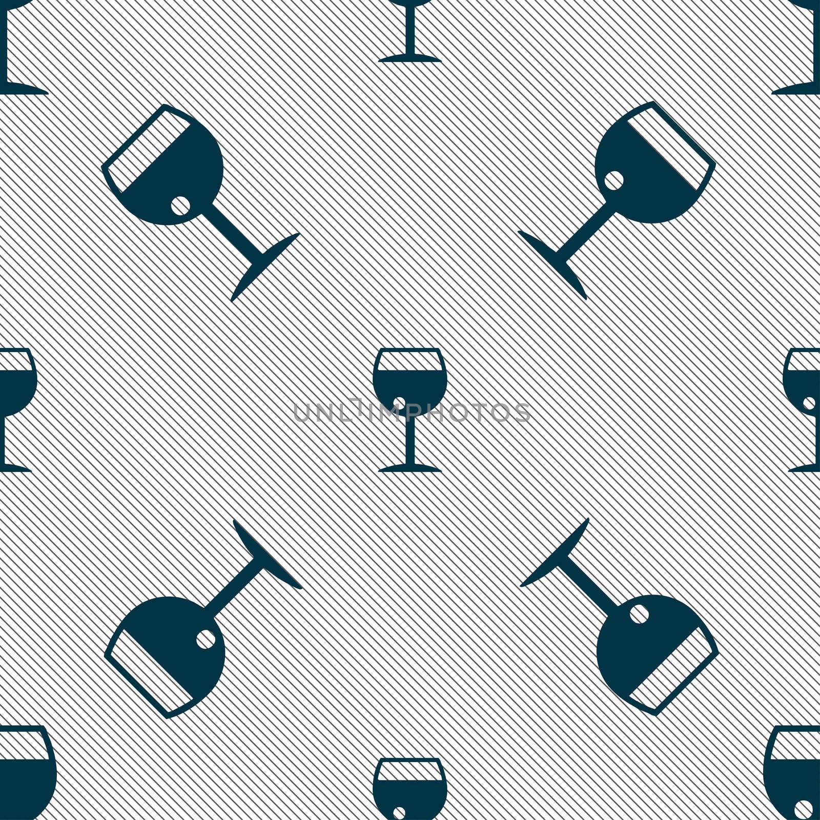 glass of wine icon sign. Seamless pattern with geometric texture. illustration