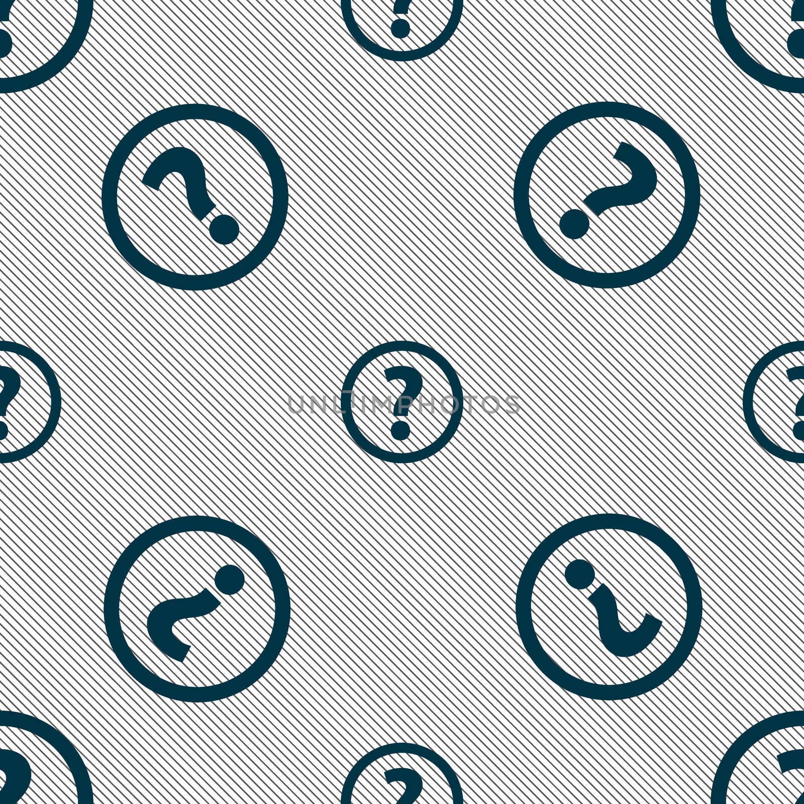 Question mark sign icon. Help speech bubble symbol. FAQ sign. Seamless pattern with geometric texture. illustration