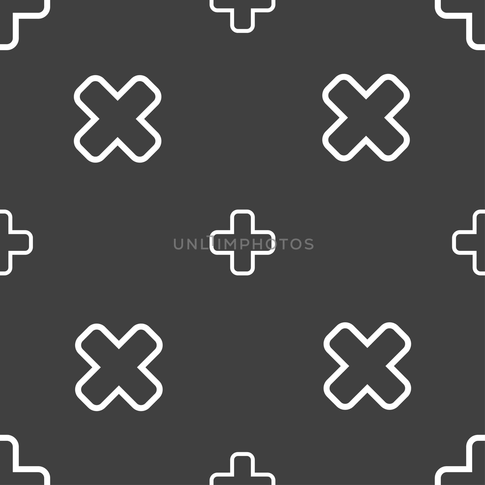 Plus icon sign. Seamless pattern on a gray background.  by serhii_lohvyniuk