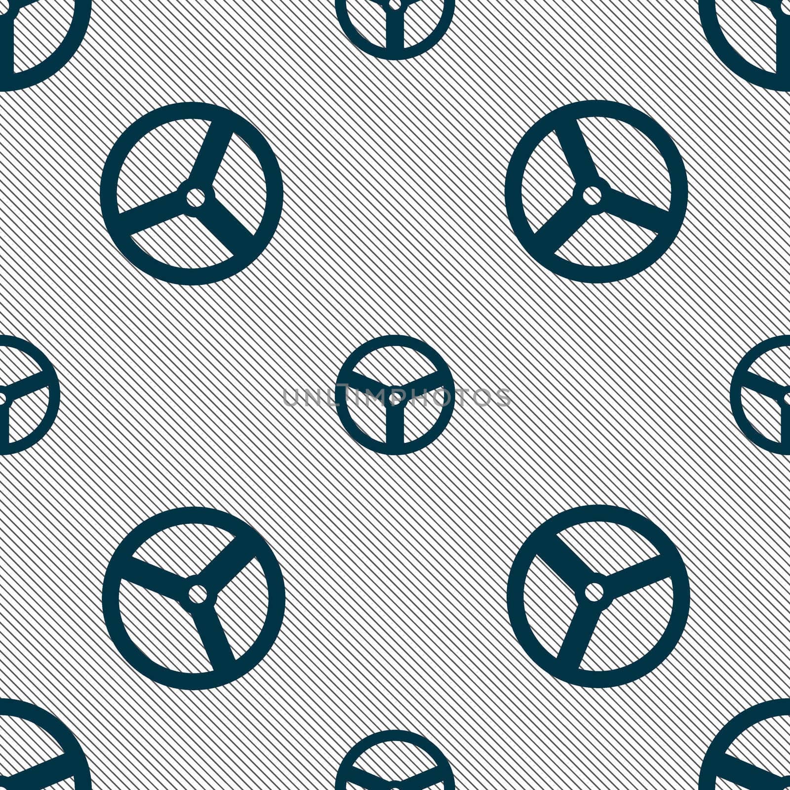 Steering wheel icon sign. Seamless pattern with geometric texture.  by serhii_lohvyniuk