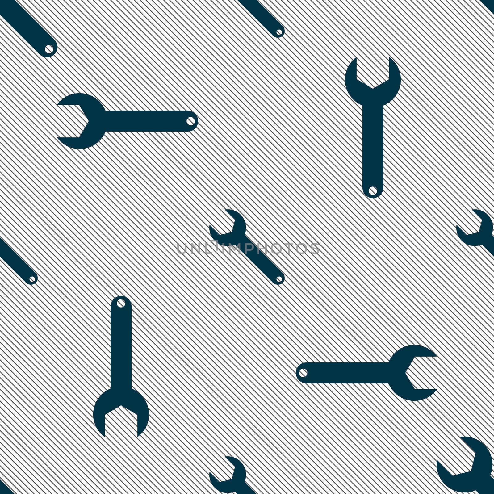 Wrench key sign icon. Service tool symbol. Seamless pattern with geometric texture. illustration