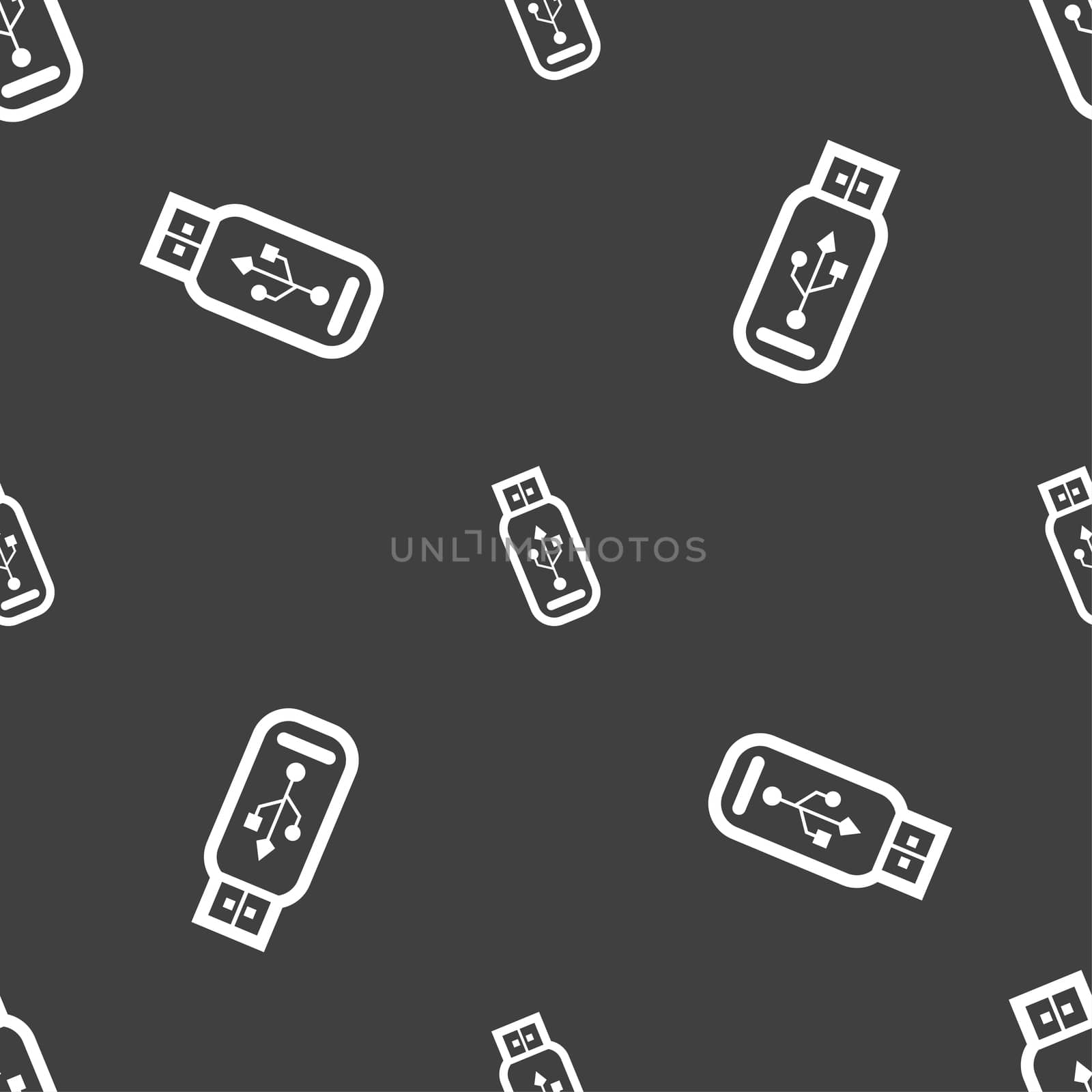 Usb flash drive icon sign. Seamless pattern on a gray background.  by serhii_lohvyniuk