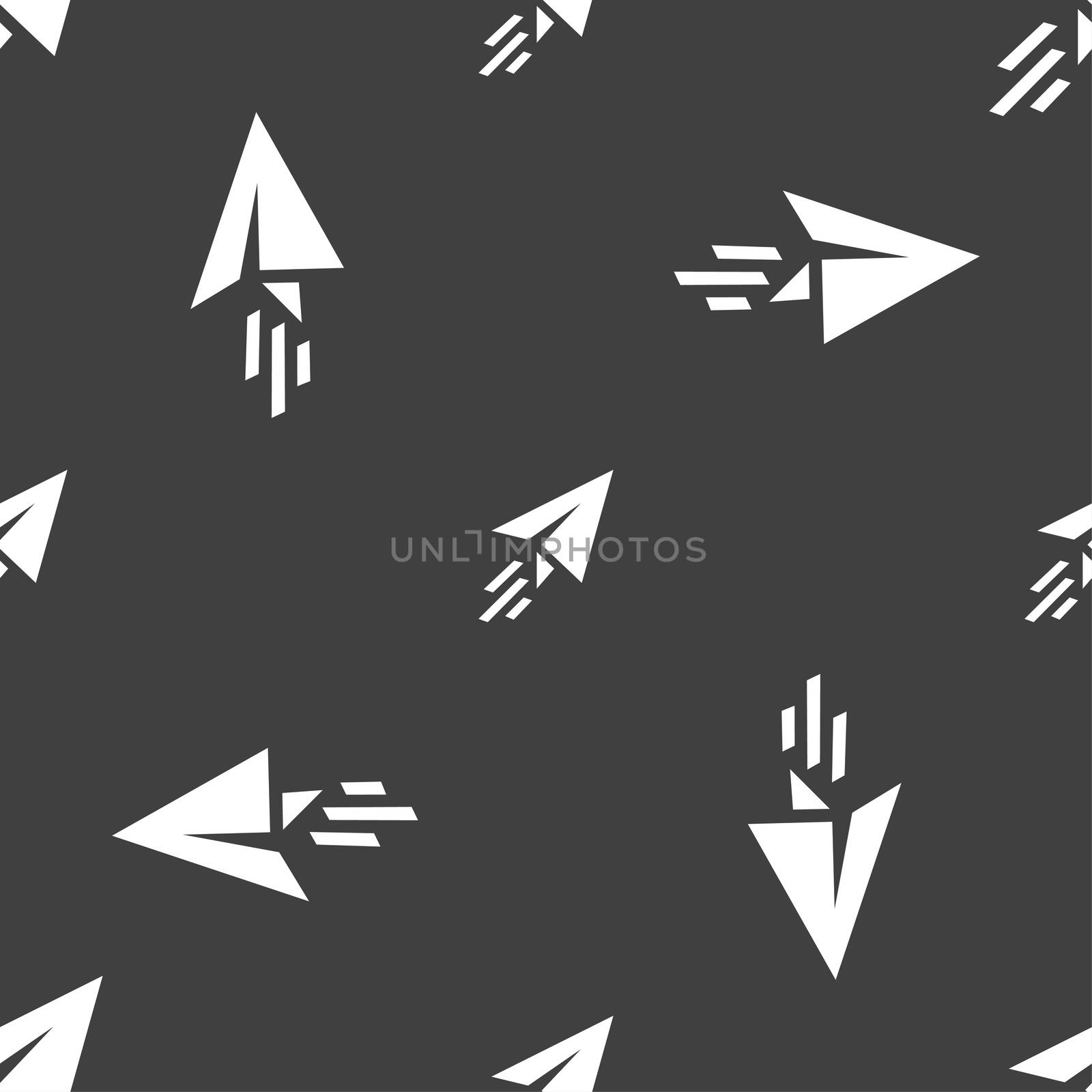Paper airplane icon sign. Seamless pattern on a gray background. illustration