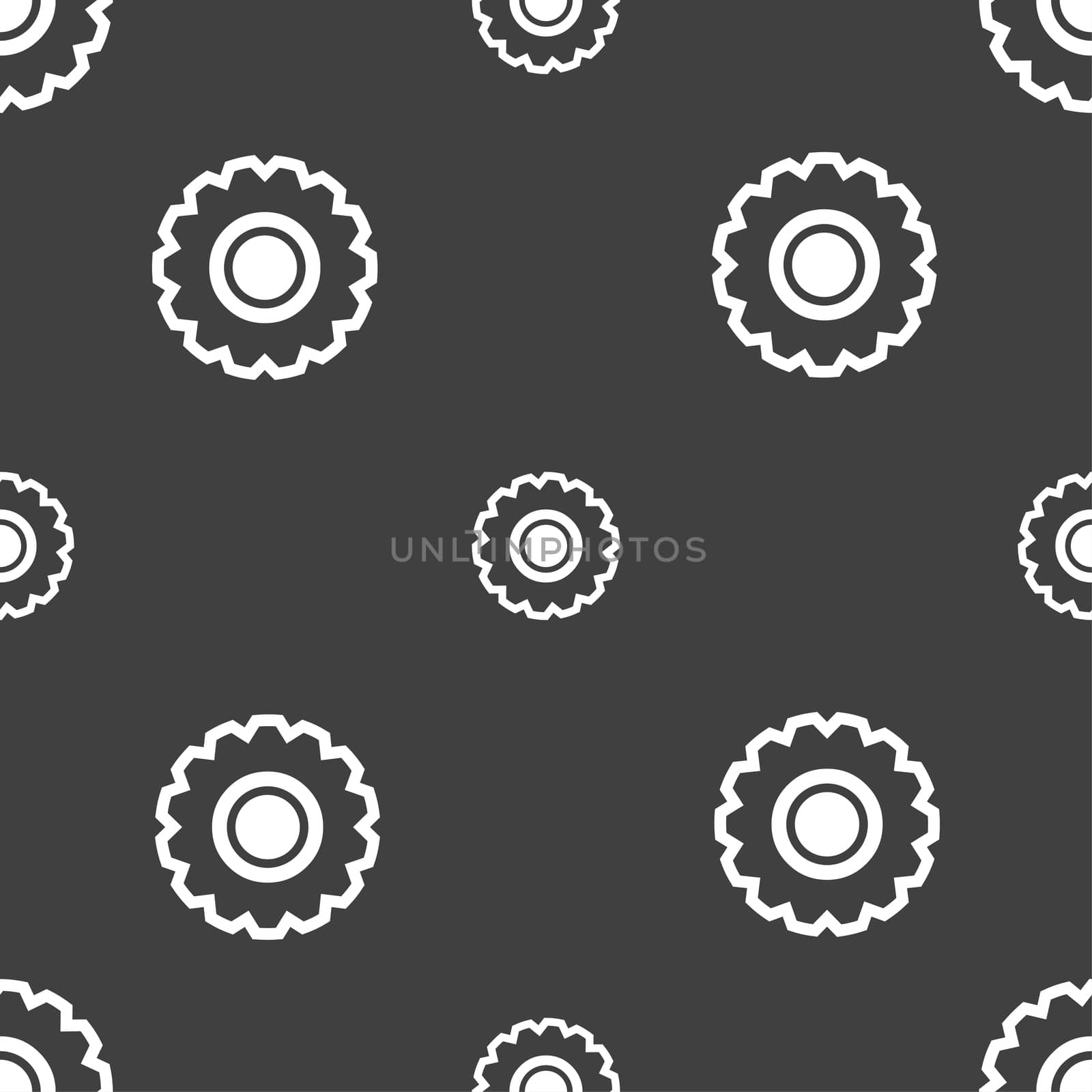 cogwheel icon sign. Seamless pattern on a gray background.  by serhii_lohvyniuk