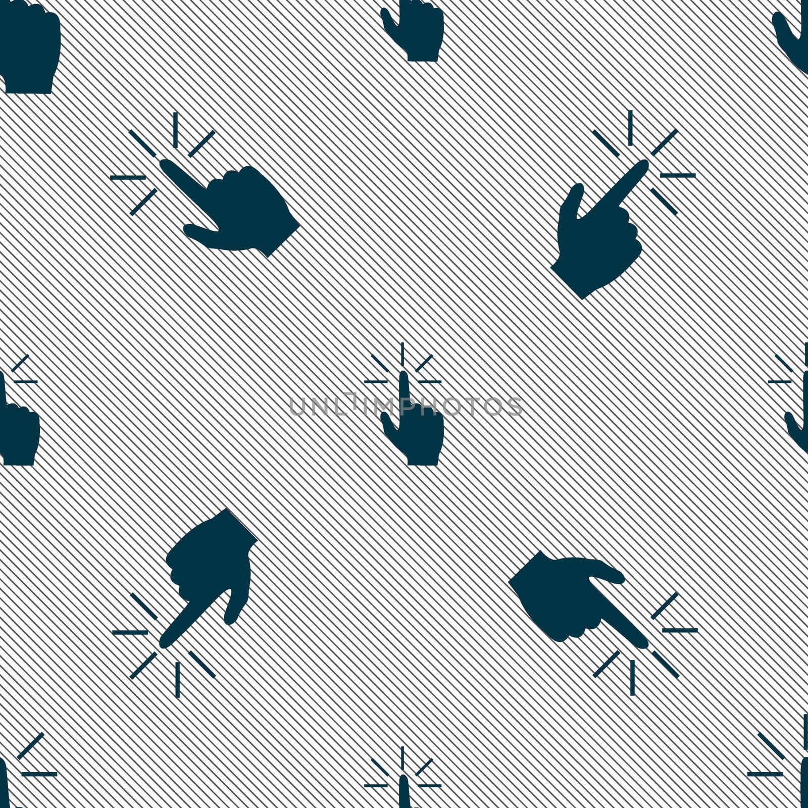 Click here hand icon sign. Seamless pattern with geometric texture.  by serhii_lohvyniuk