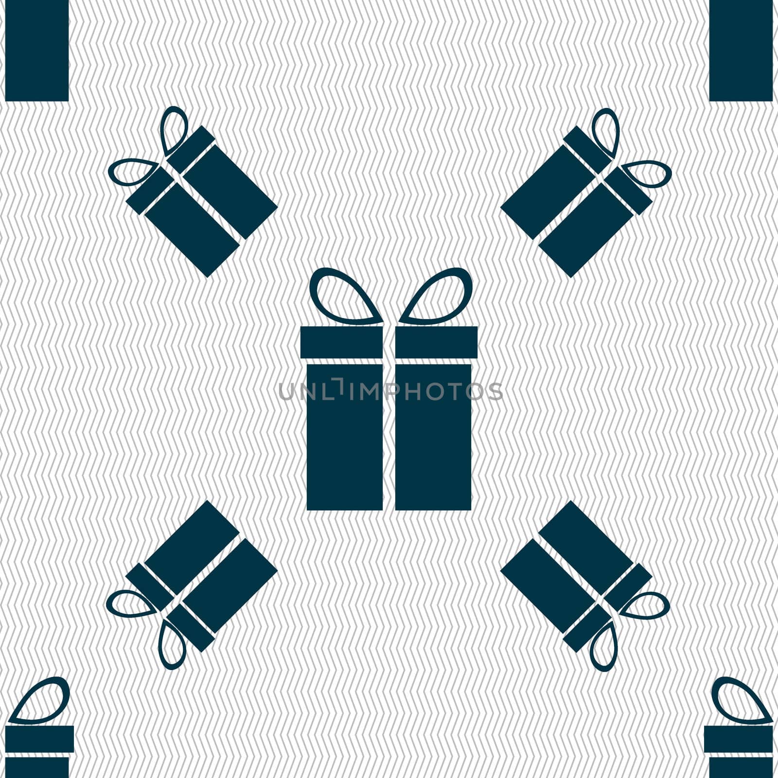 Gift box sign icon. Present symbol. Seamless pattern with geometric texture. illustration