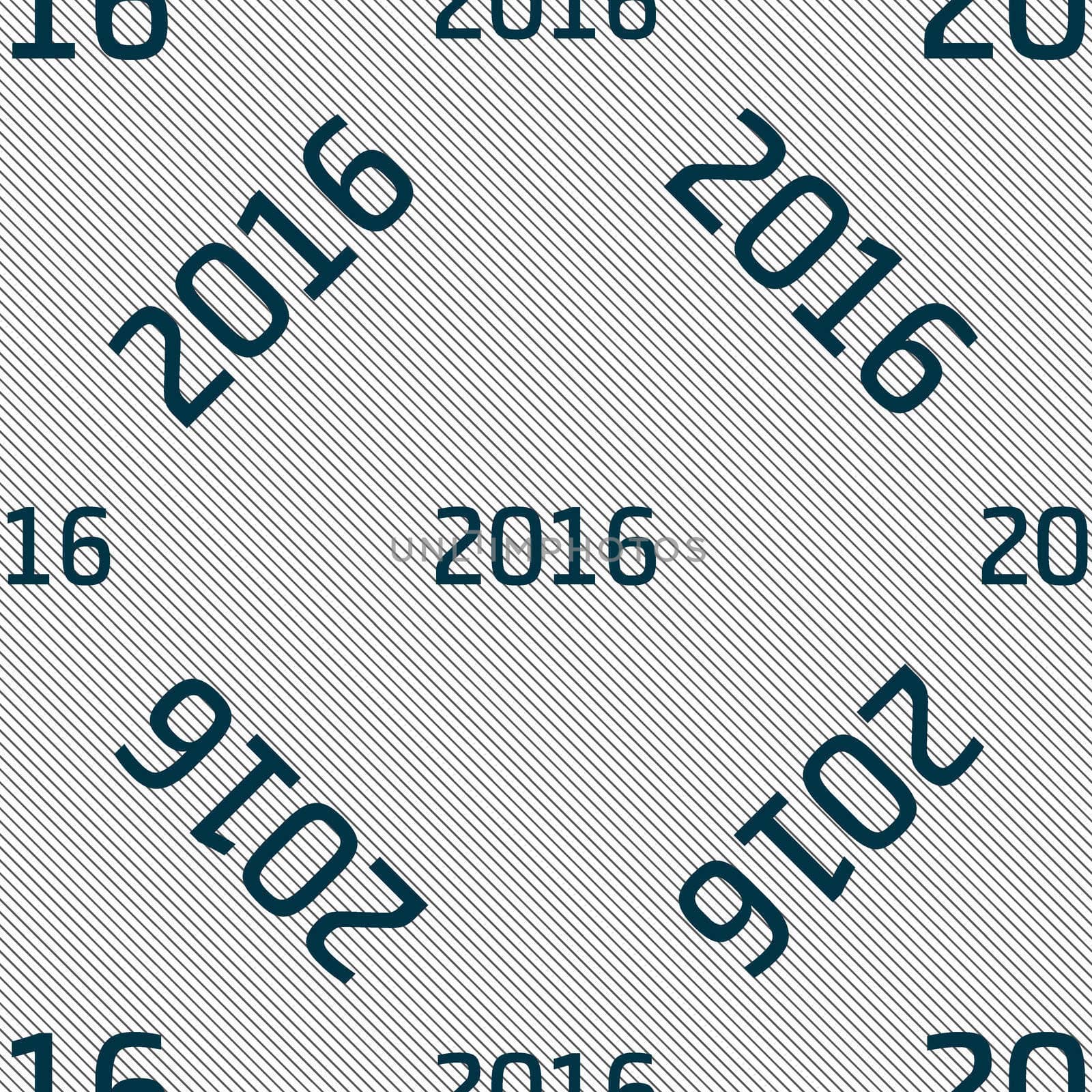 Happy new year 2016 sign icon. Calendar date. Seamless pattern with geometric texture. illustration