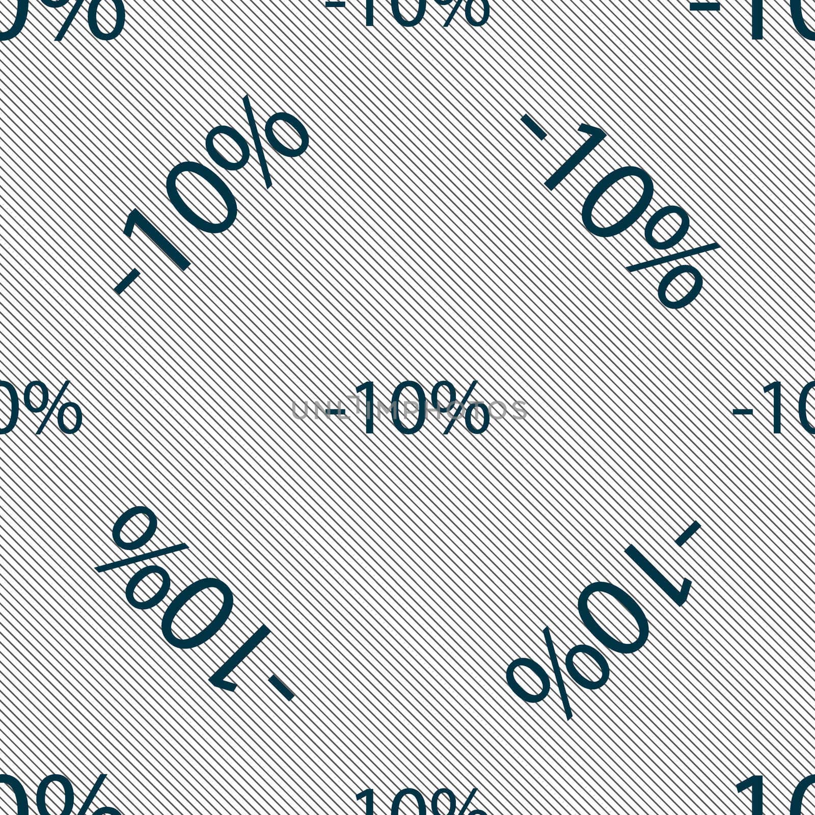 10 percent discount sign icon. Sale symbol. Special offer label. Seamless pattern with geometric texture. illustration