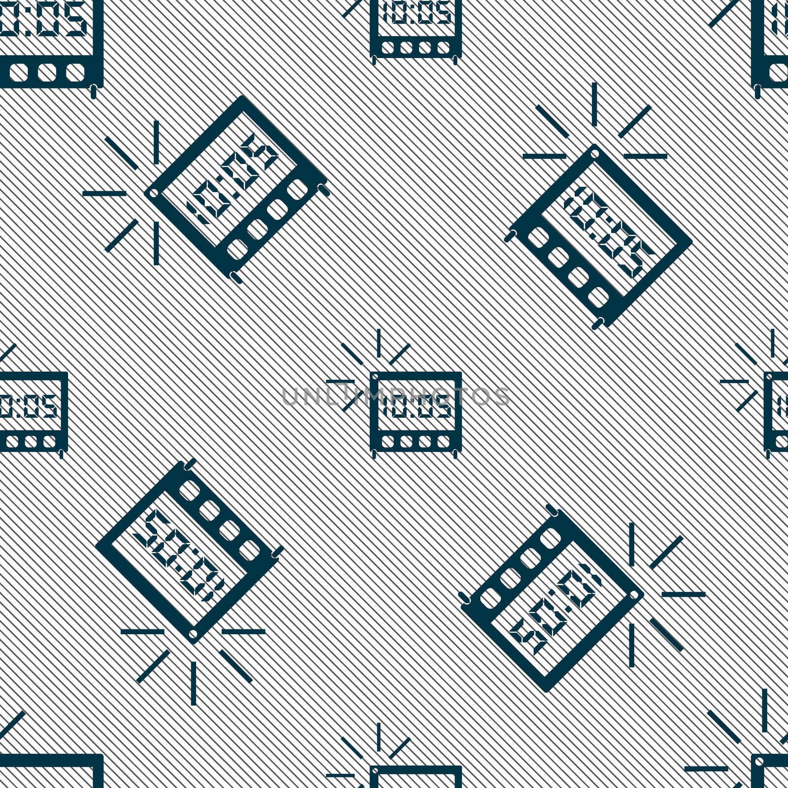 digital Alarm Clock icon sign. Seamless pattern with geometric texture.  by serhii_lohvyniuk