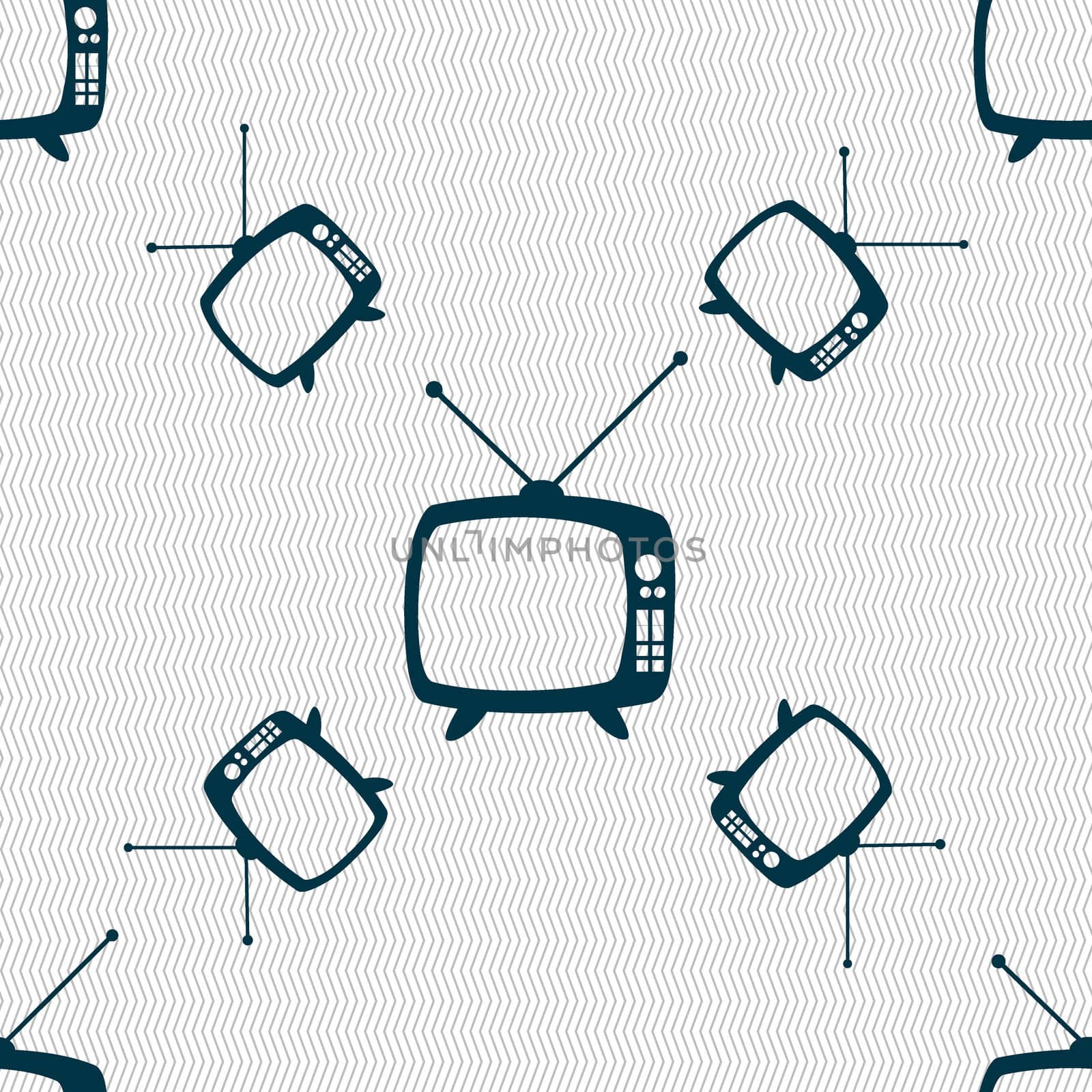 Retro TV mode sign icon. Television set symbol. Seamless pattern with geometric texture. illustration