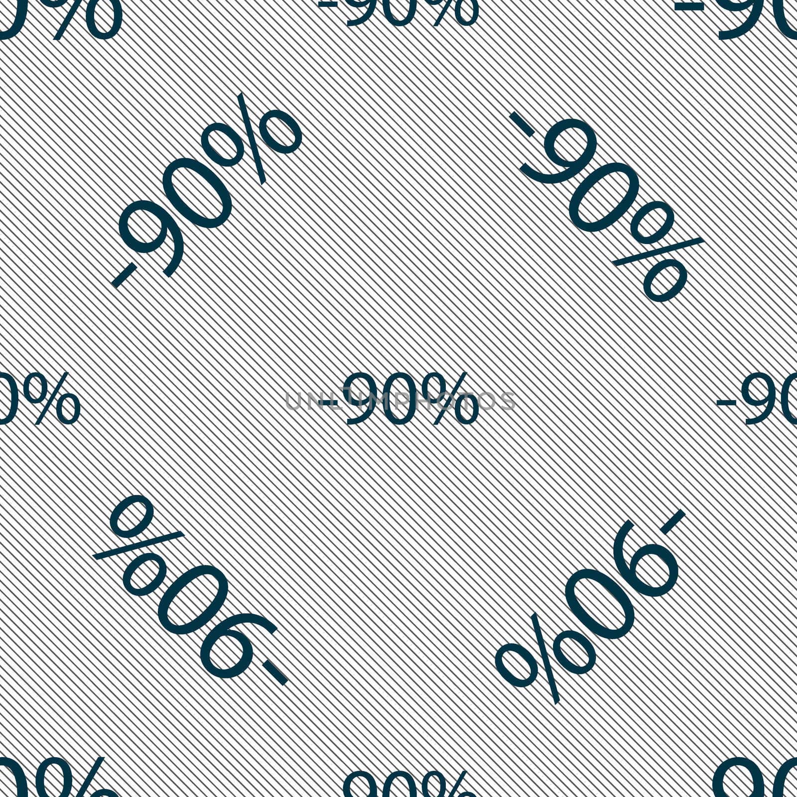 90 percent discount sign icon. Sale symbol. Special offer label. Seamless pattern with geometric texture.  by serhii_lohvyniuk